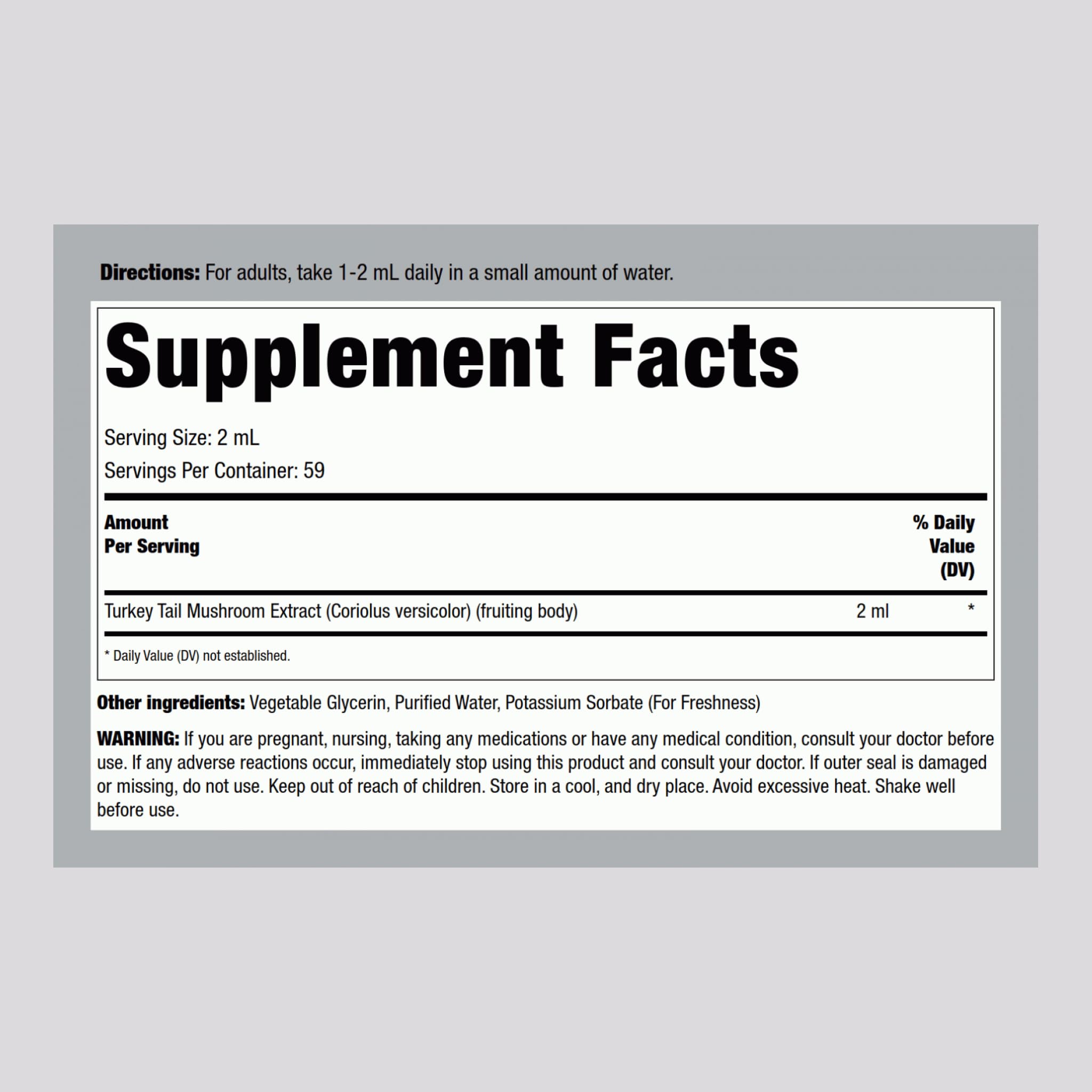 Piping Rock Liquid Mushroom Extract 18g bottle side view