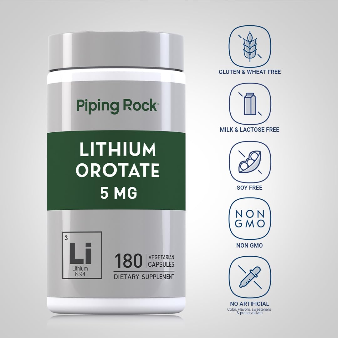 Piping Rock Lithium Orotate 5mg supplement back view