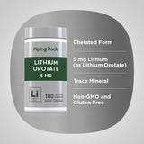 Piping Rock Lithium Orotate 5mg supplement bottle with label