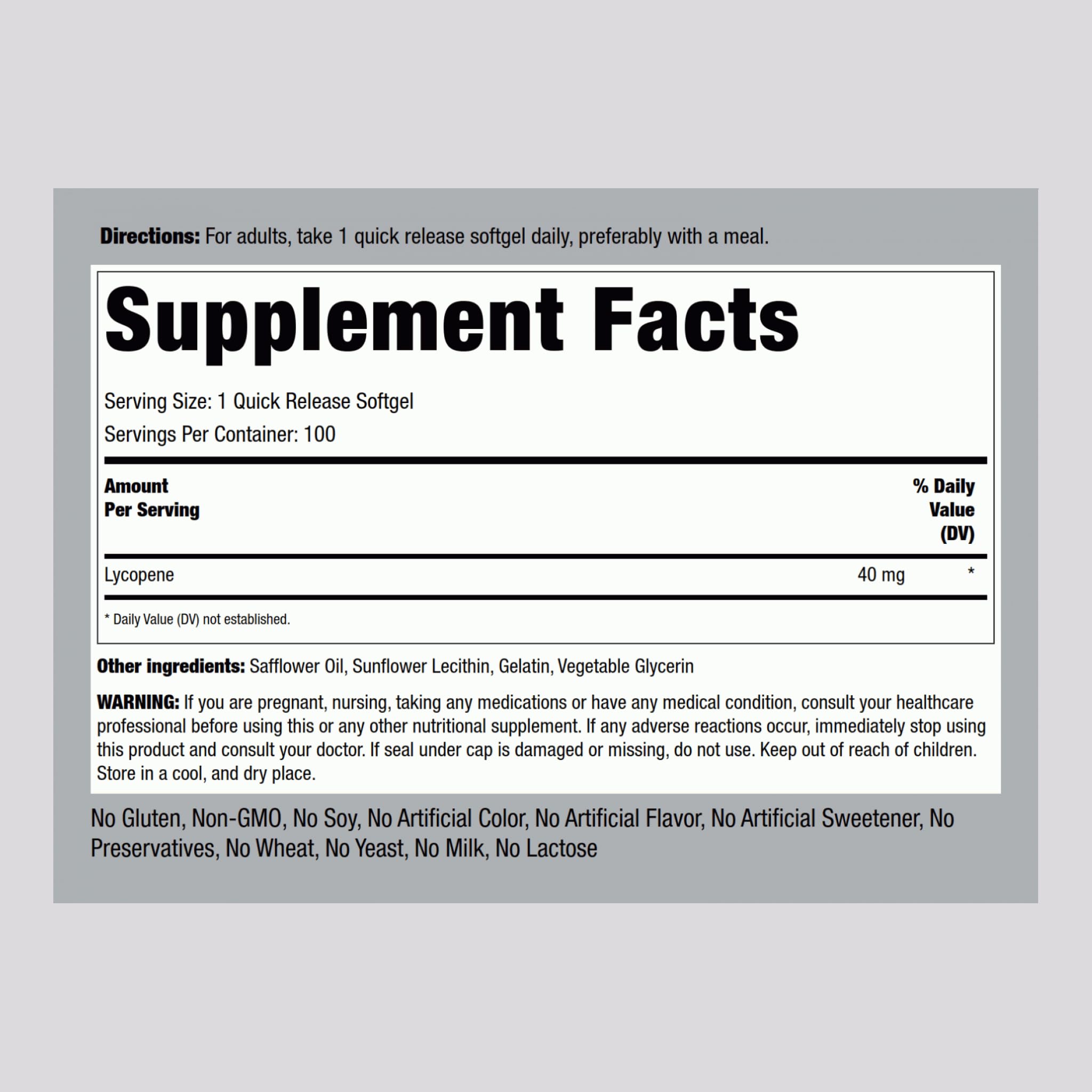 Piping Rock Lycopene Supplement 40mg quick release softgel side view