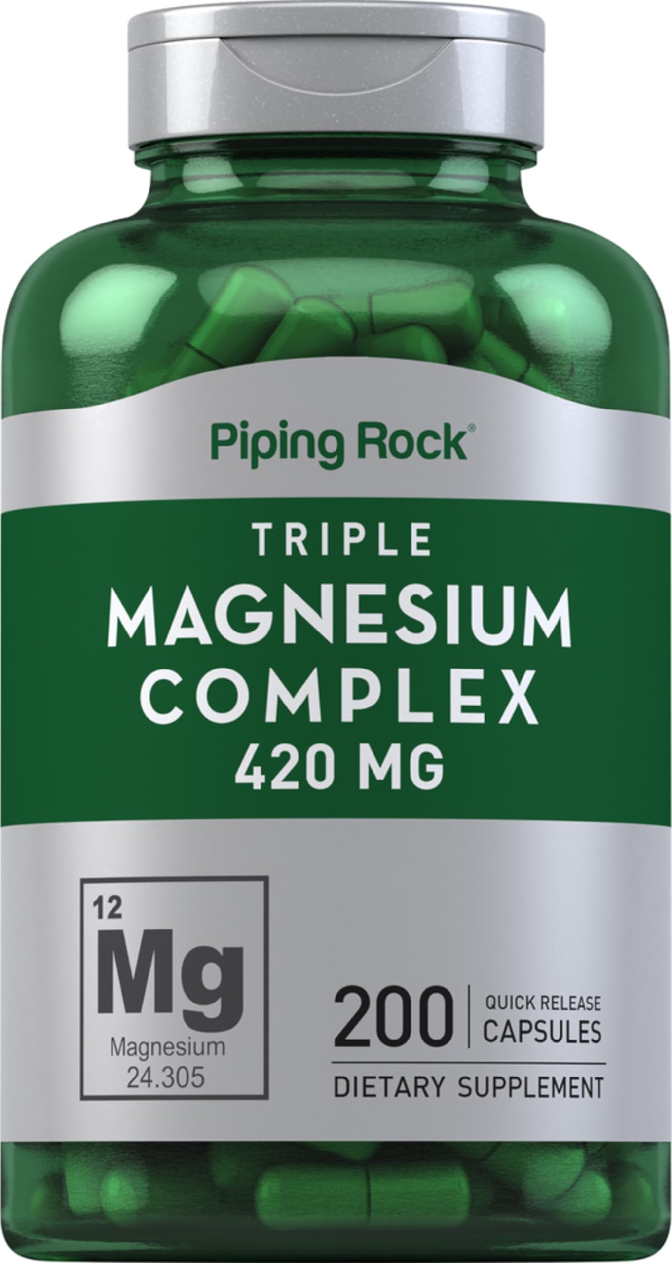 Piping Rock Magnesium 100% Daily Value front view packaging