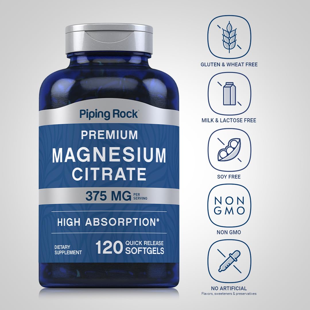 Piping Rock Magnesium Citrate 375mg softgels side view