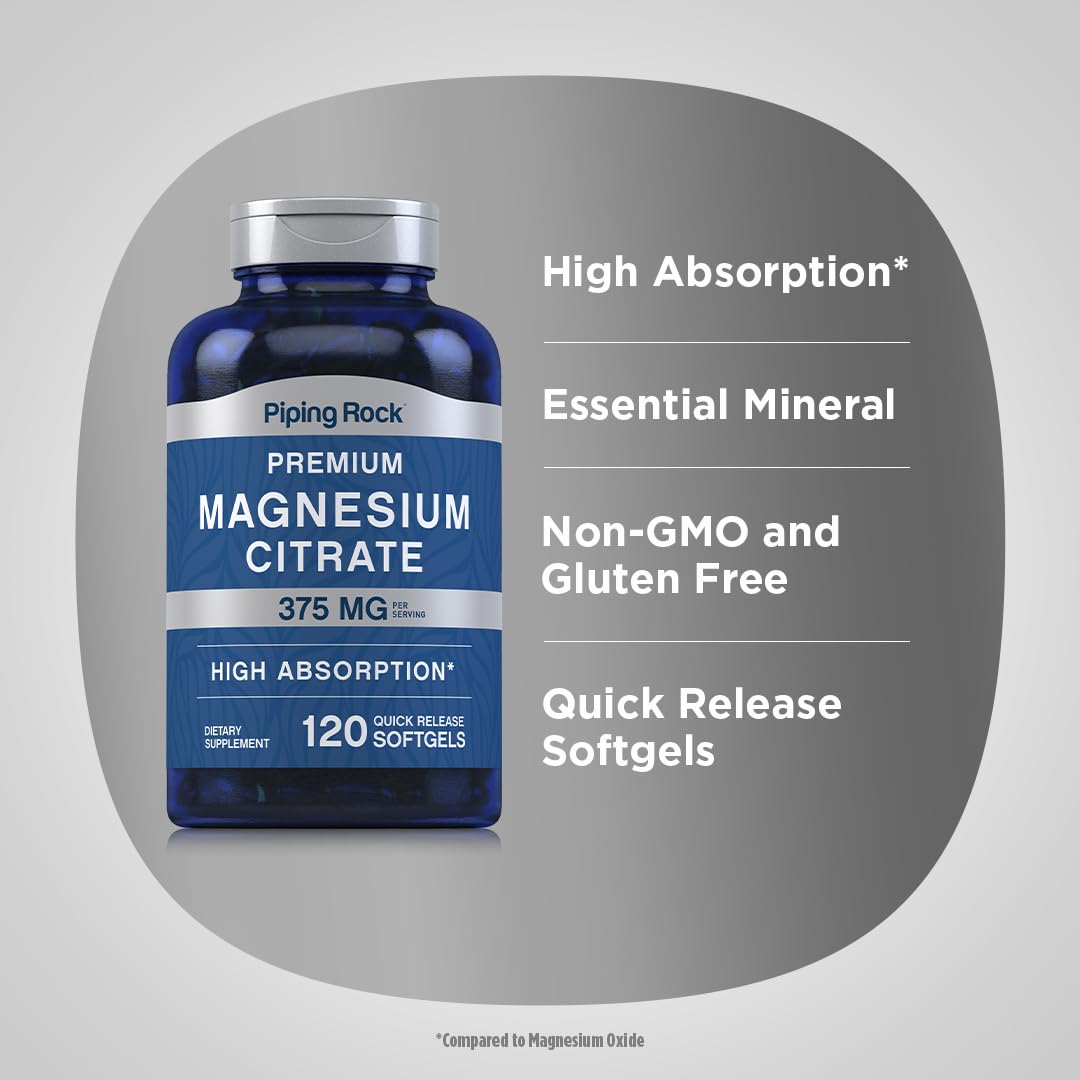 Piping Rock Magnesium Citrate softgels close-up