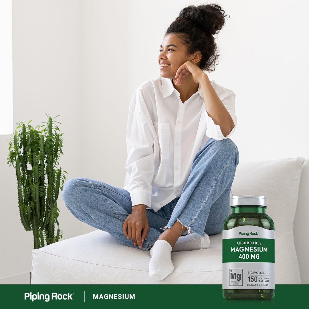 Piping Rock Magnesium Extra Strength Soft Gels lifestyle scene with healthy foods