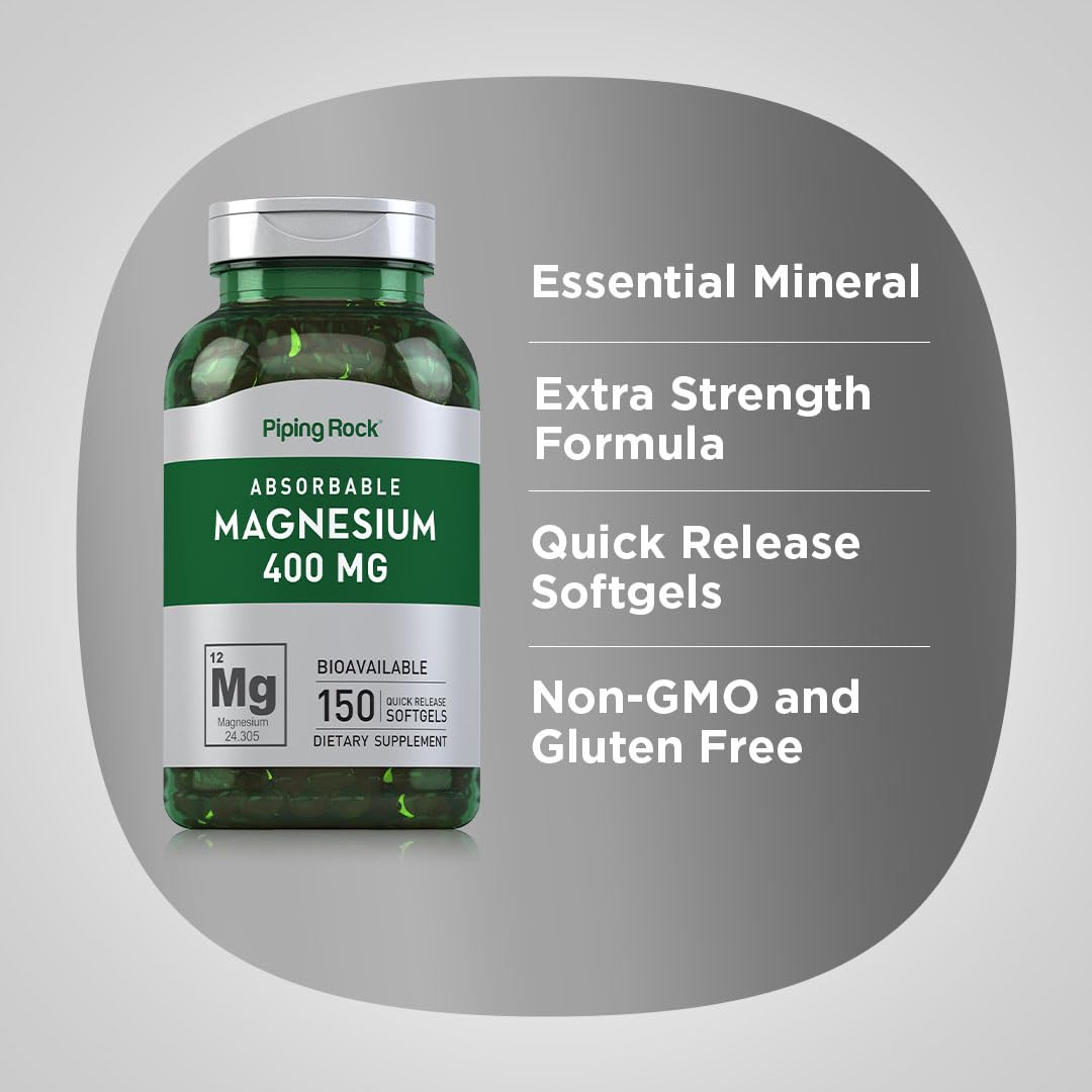 Piping Rock Magnesium Extra Strength Soft Gels opened bottle view