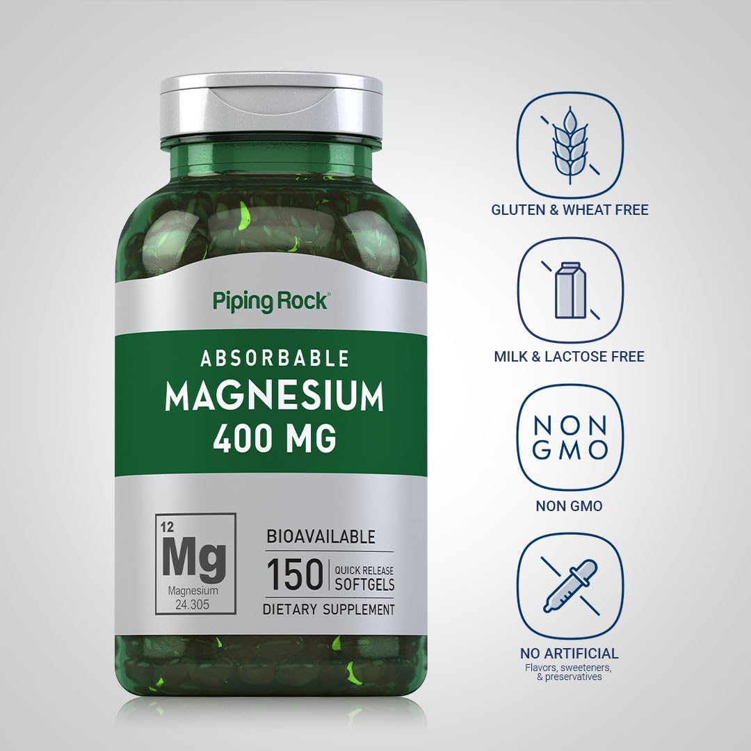 Piping Rock Magnesium Extra Strength Soft Gels side view highlighting quick-release feature