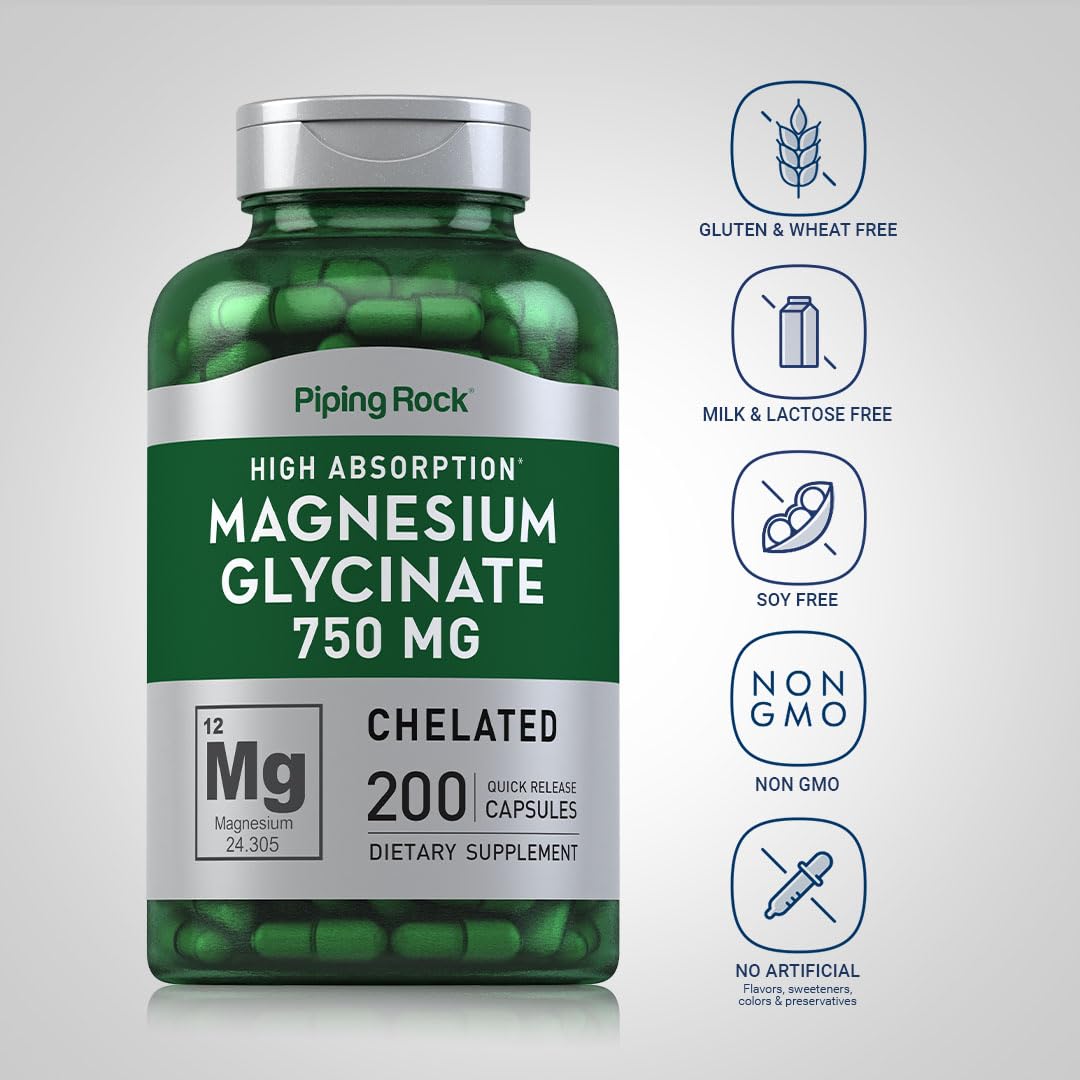 Piping Rock Magnesium Glycinate Chelated 750 mg bottle with label