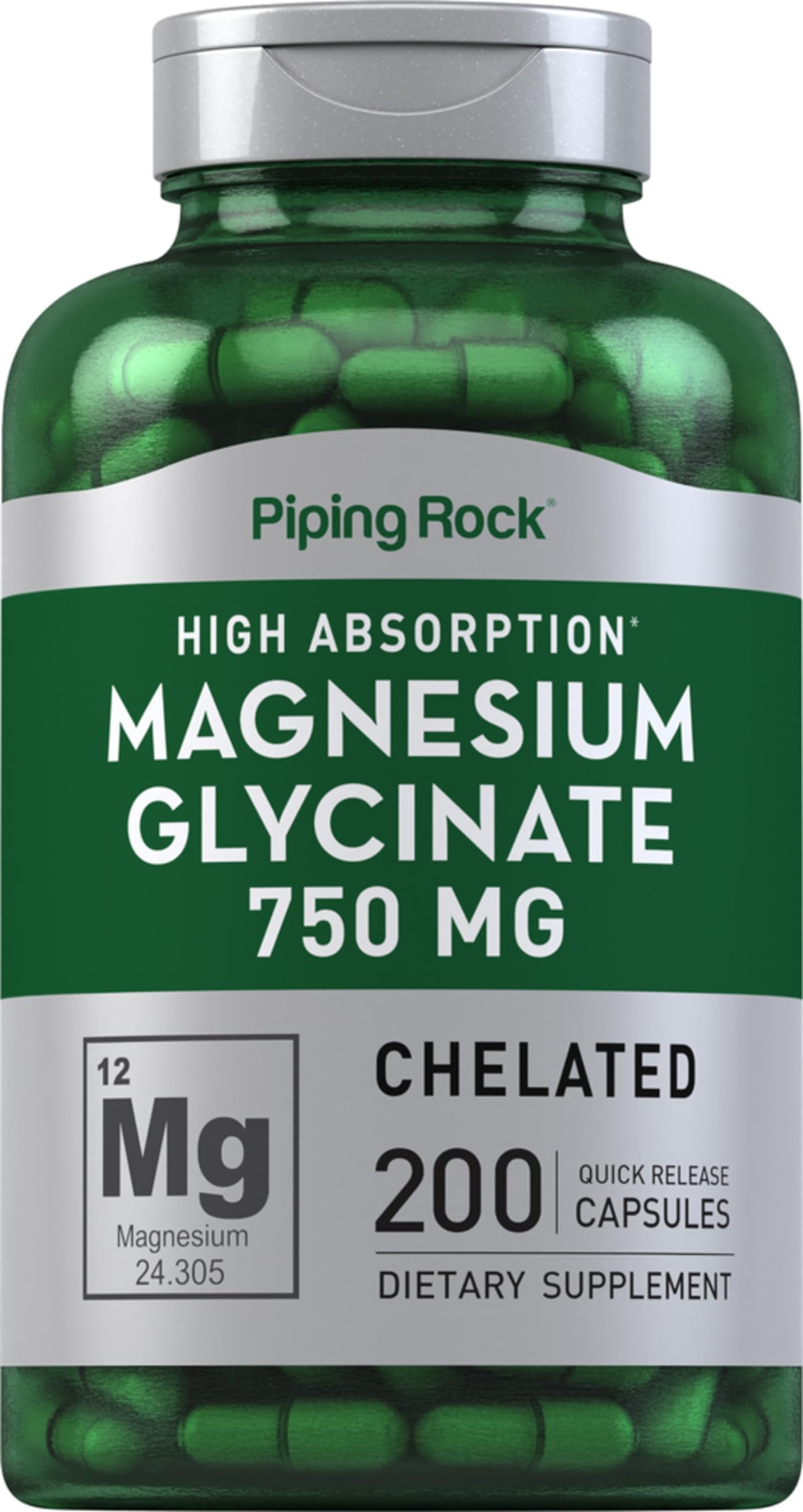 Piping Rock Magnesium Glycinate Chelated 750 mg front view