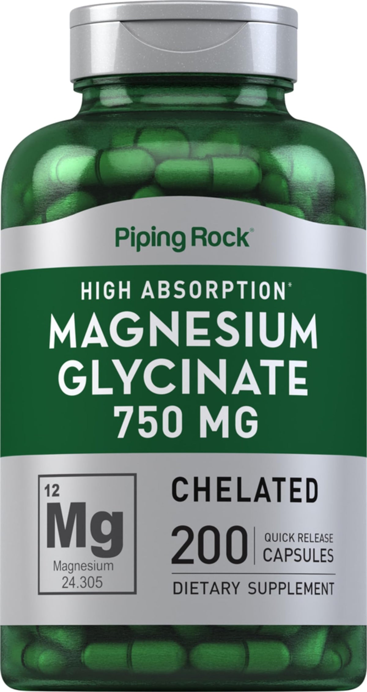 Piping Rock Magnesium Glycinate Chelated 750 mg front view