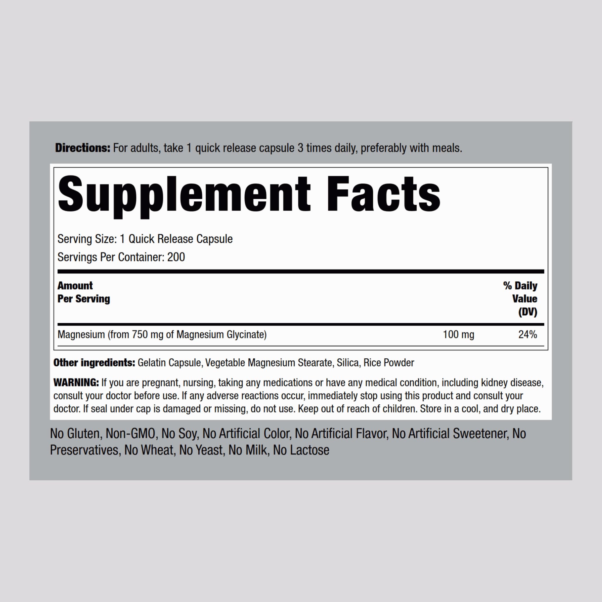 Piping Rock Magnesium Glycinate Chelated 750 mg side view