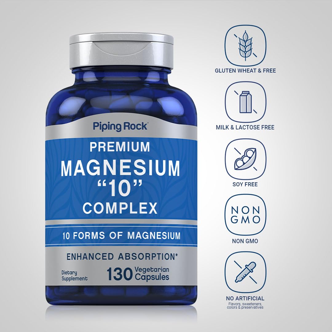 Piping Rock Magnesium Supplement 150mg 10-in-1 capsules back view