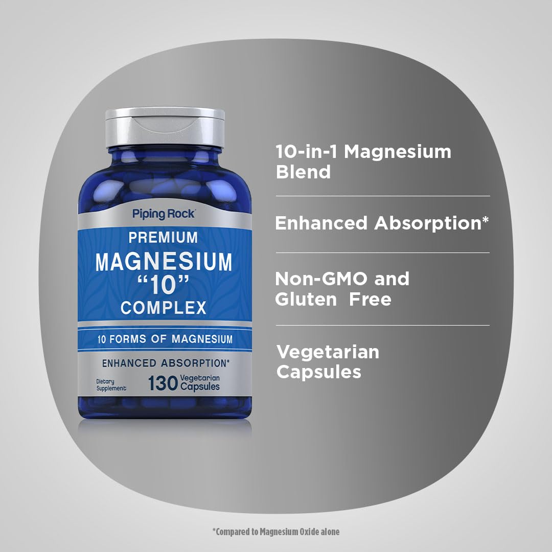 Piping Rock Magnesium Supplement 150mg 10-in-1 capsules packaging