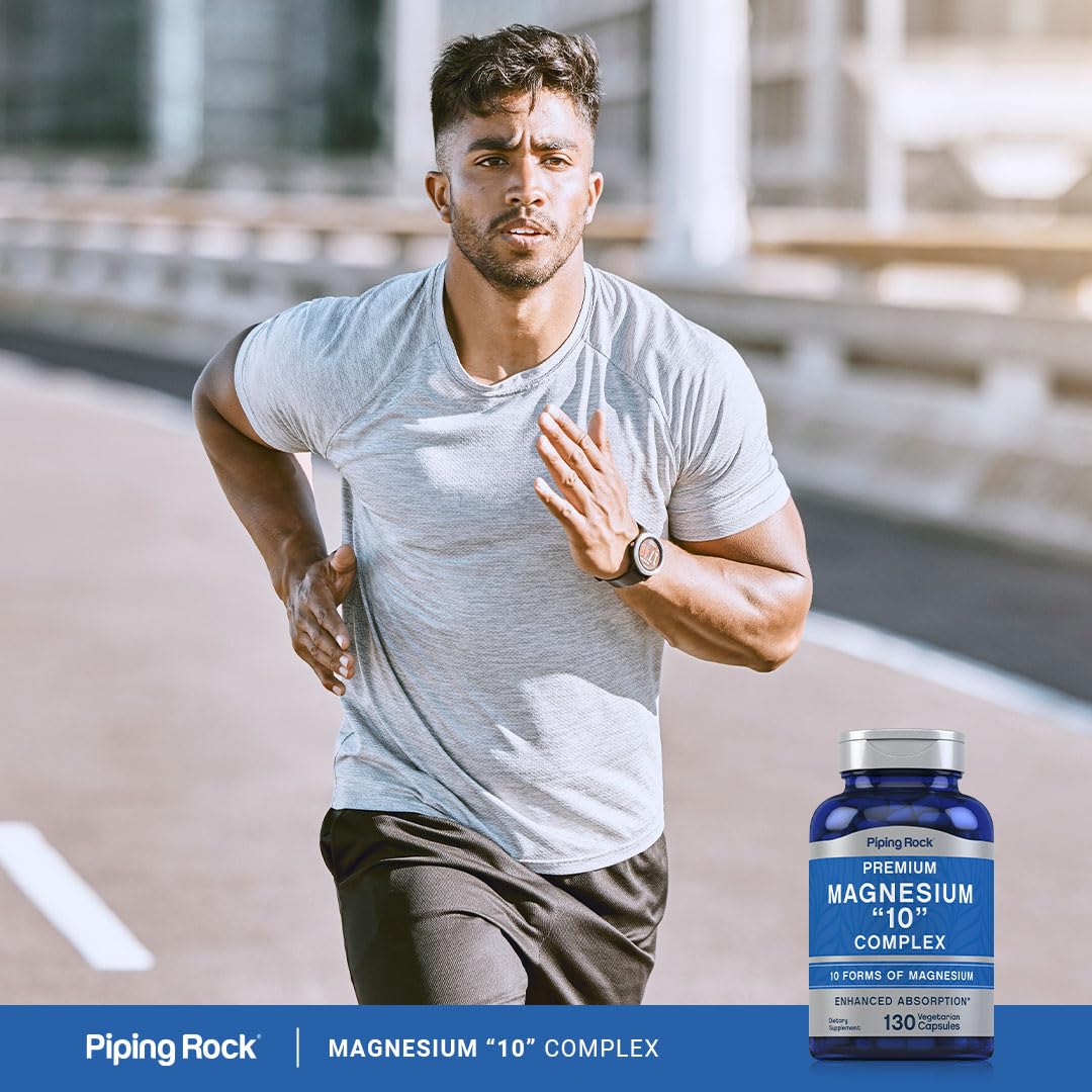 Piping Rock Magnesium Supplement 150mg 10-in-1 capsules with a measuring spoon