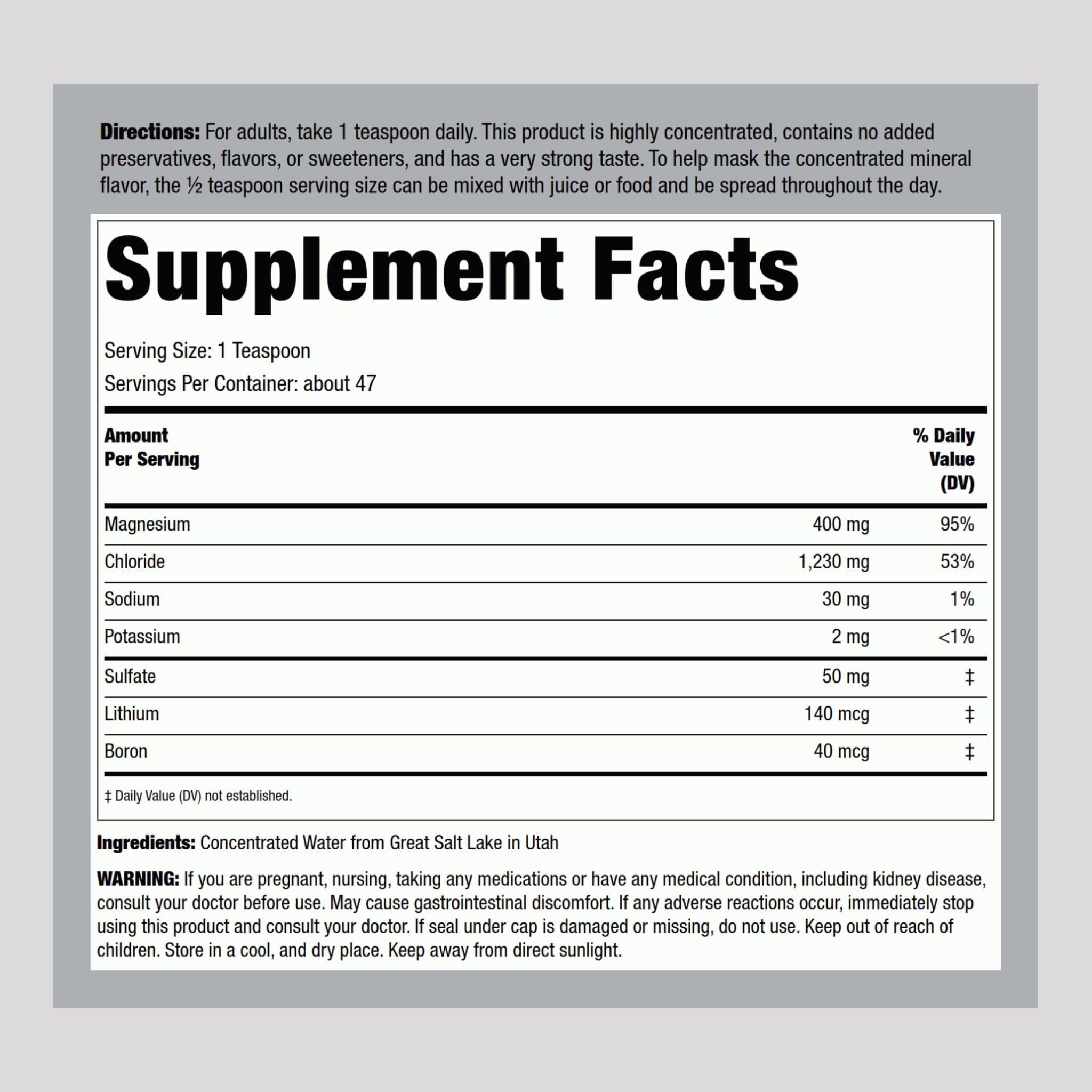 Piping Rock Magnesium Supplement 400 mg back view with ingredients