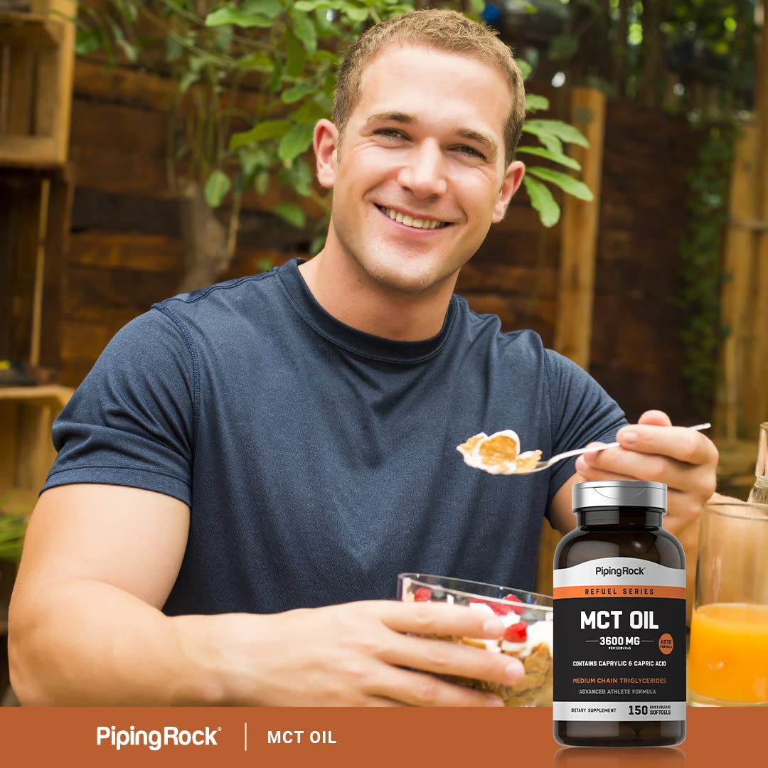 Piping Rock MCT Oil Softgels 314g in a hand for size reference