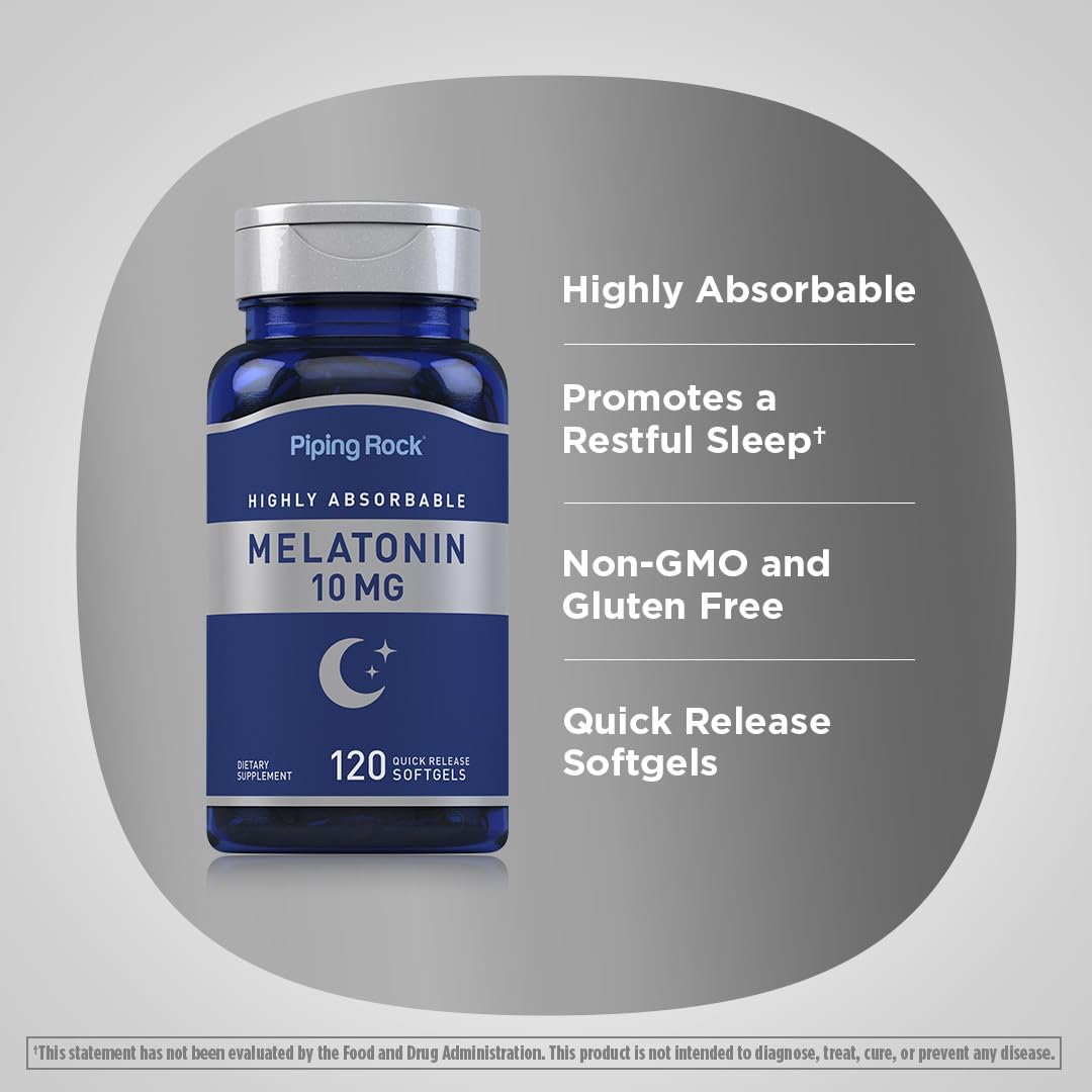 Piping Rock Melatonin 10mg Softgel Capsules packaging details