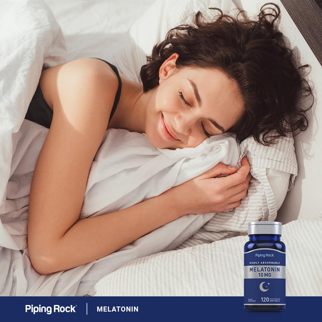 Piping Rock Melatonin 10mg Softgel Capsules with dosage information