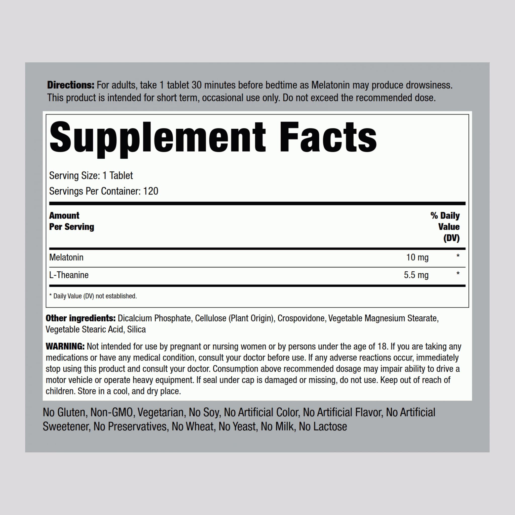 Piping Rock Melatonin 10mg Tablets side view with label