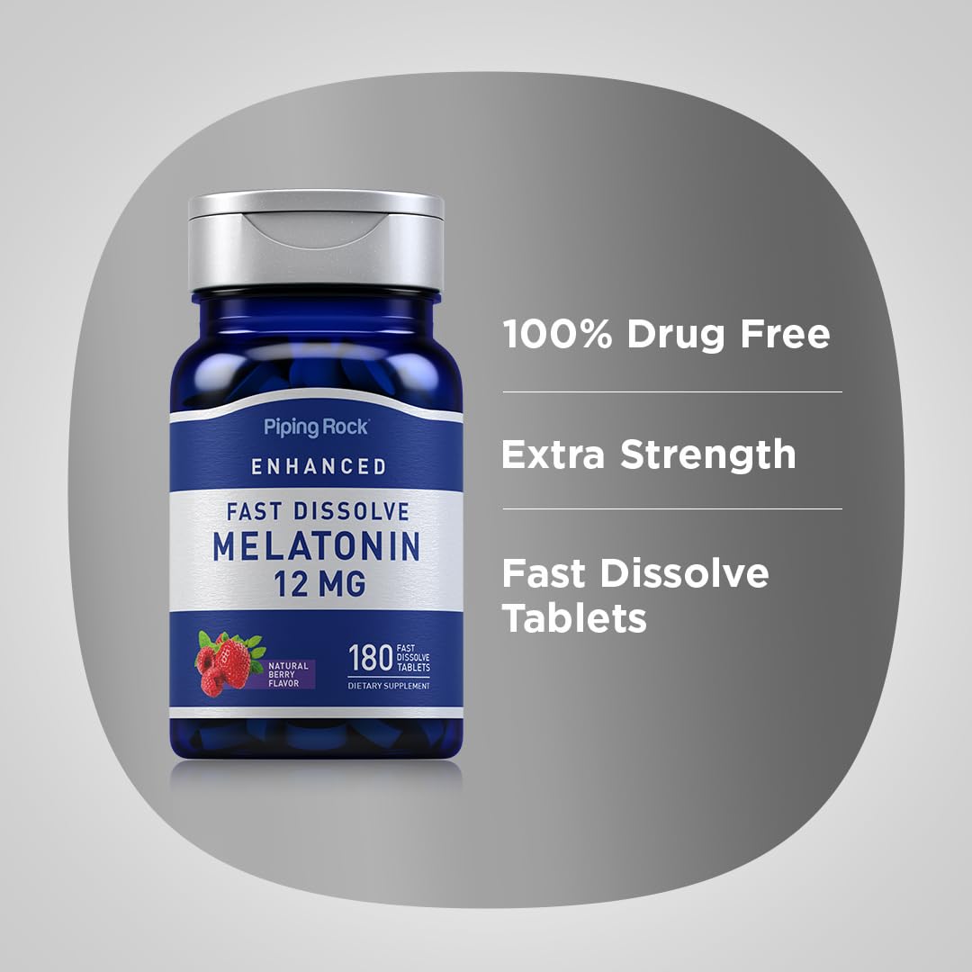 Piping Rock Melatonin 12 mg Fast Dissolve Tablets on a table