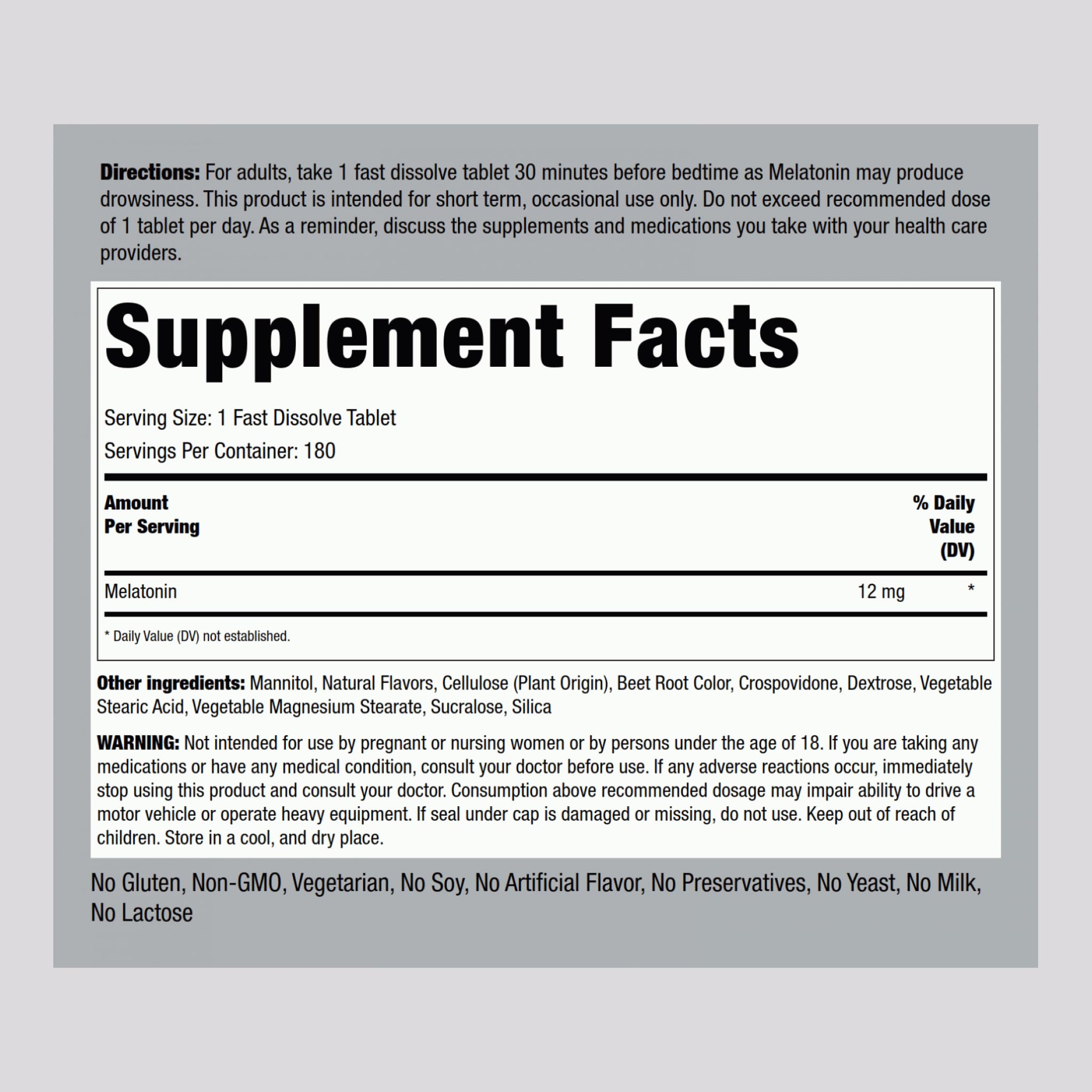 Piping Rock Melatonin 12 mg Fast Dissolve Tablets packaging