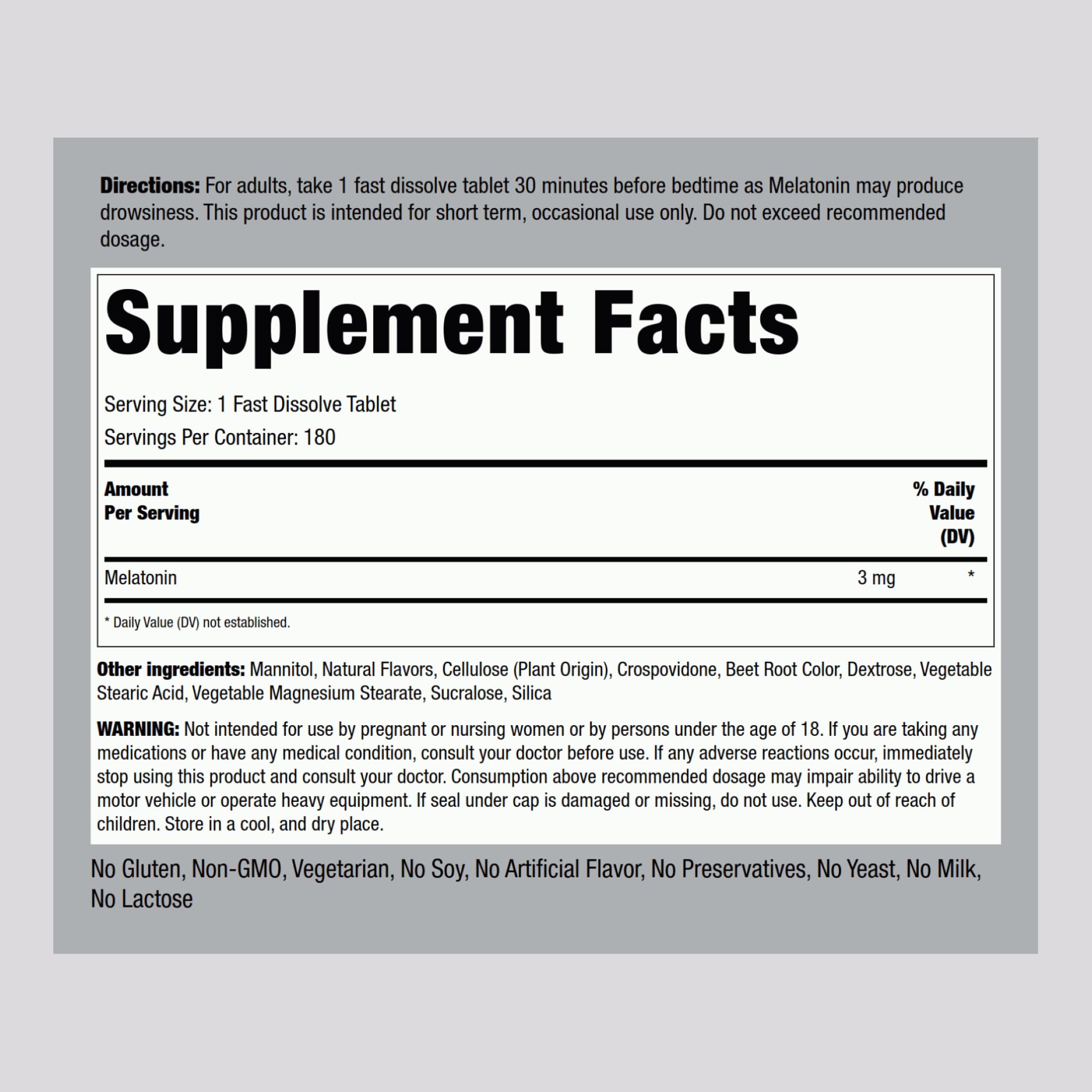 Piping Rock Melatonin 3mg fast dissolve tablets packaging