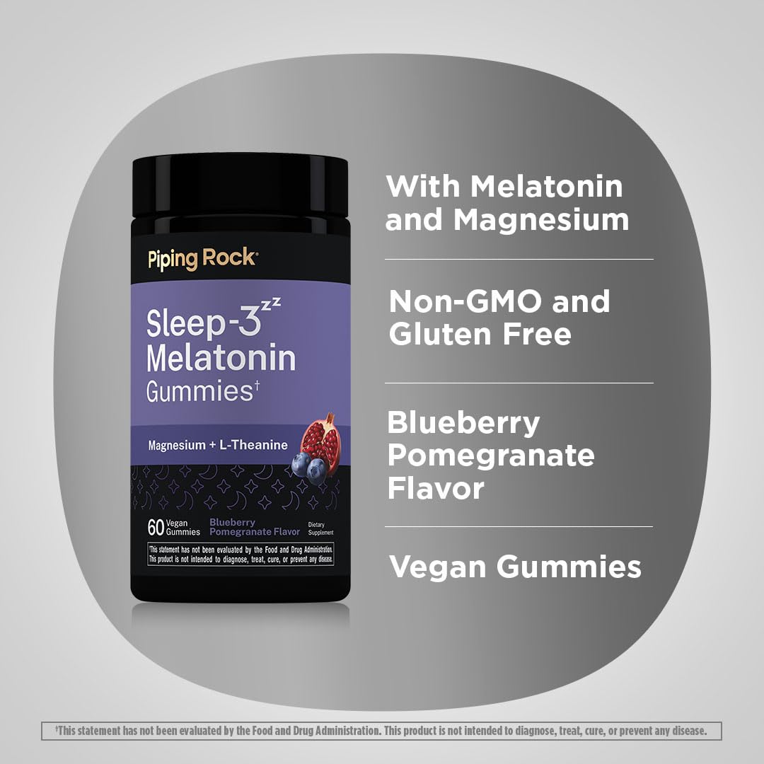 Piping Rock Melatonin 3mg Gummies on a wooden table