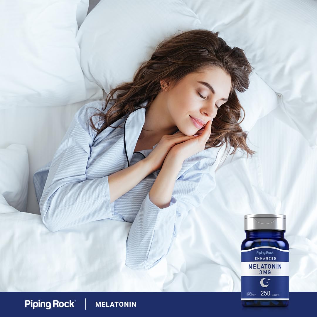 Piping Rock Melatonin 3mg tablets on a table
