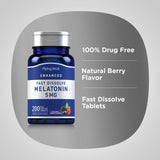 Piping Rock Melatonin 5mg tablets on a wooden surface