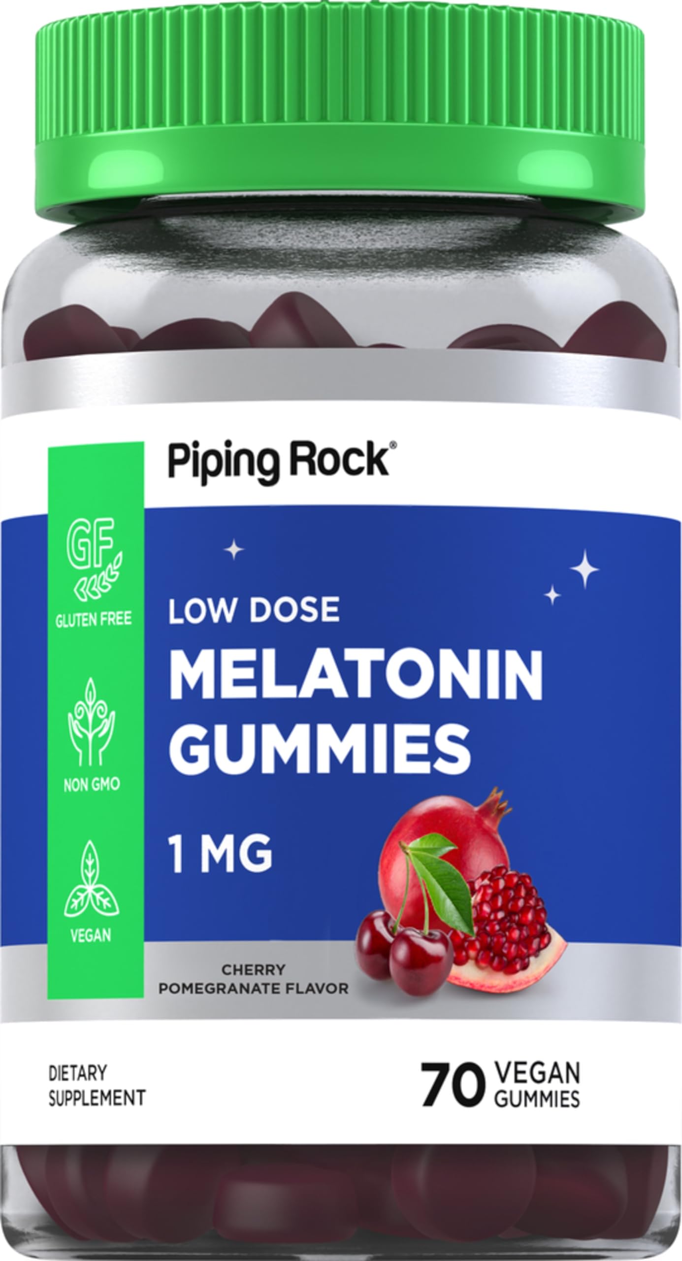Piping Rock Melatonin Gummies 1 mg Cherry Pomegranate front view