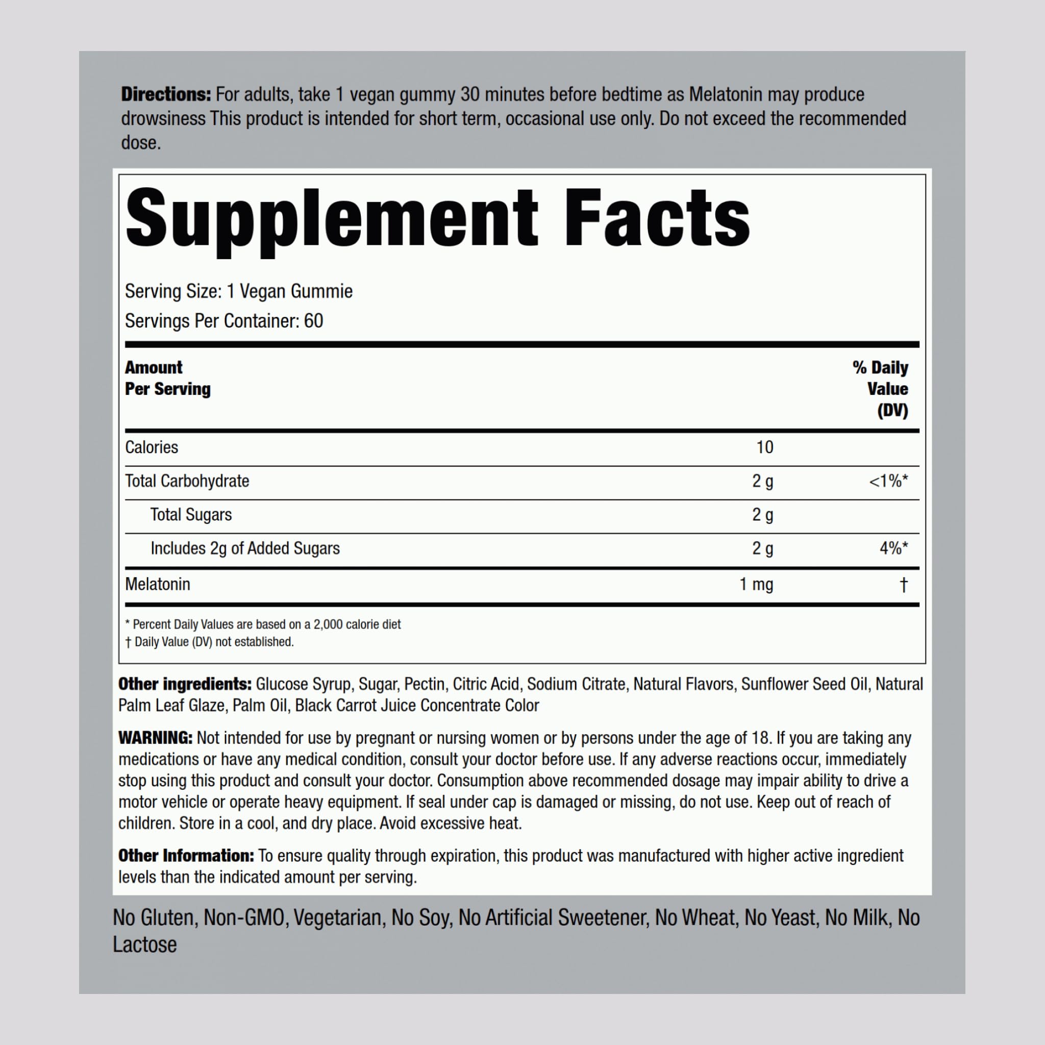 Piping Rock Melatonin Gummies 1 mg Cherry Pomegranate packaging