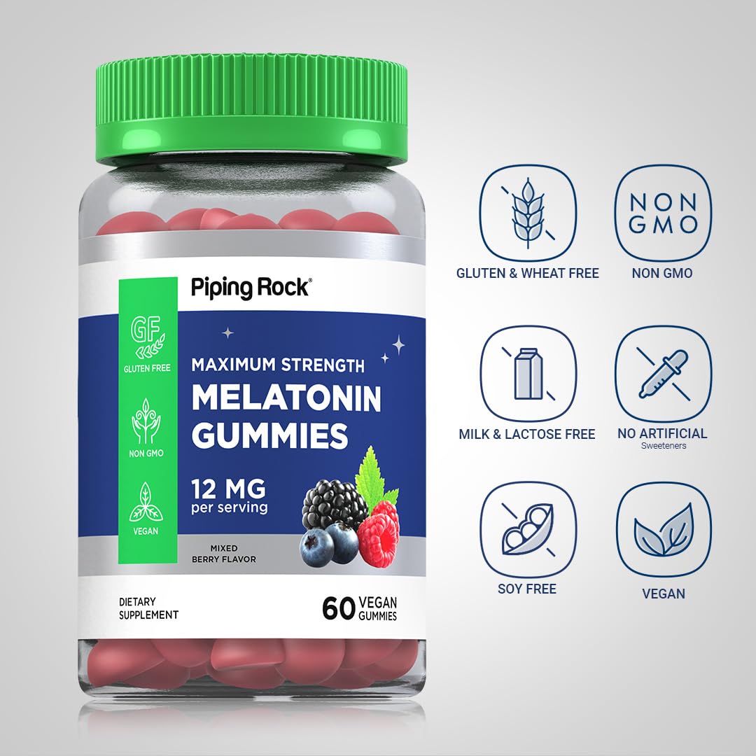 Piping Rock Melatonin Gummies 12mg close-up of gummies