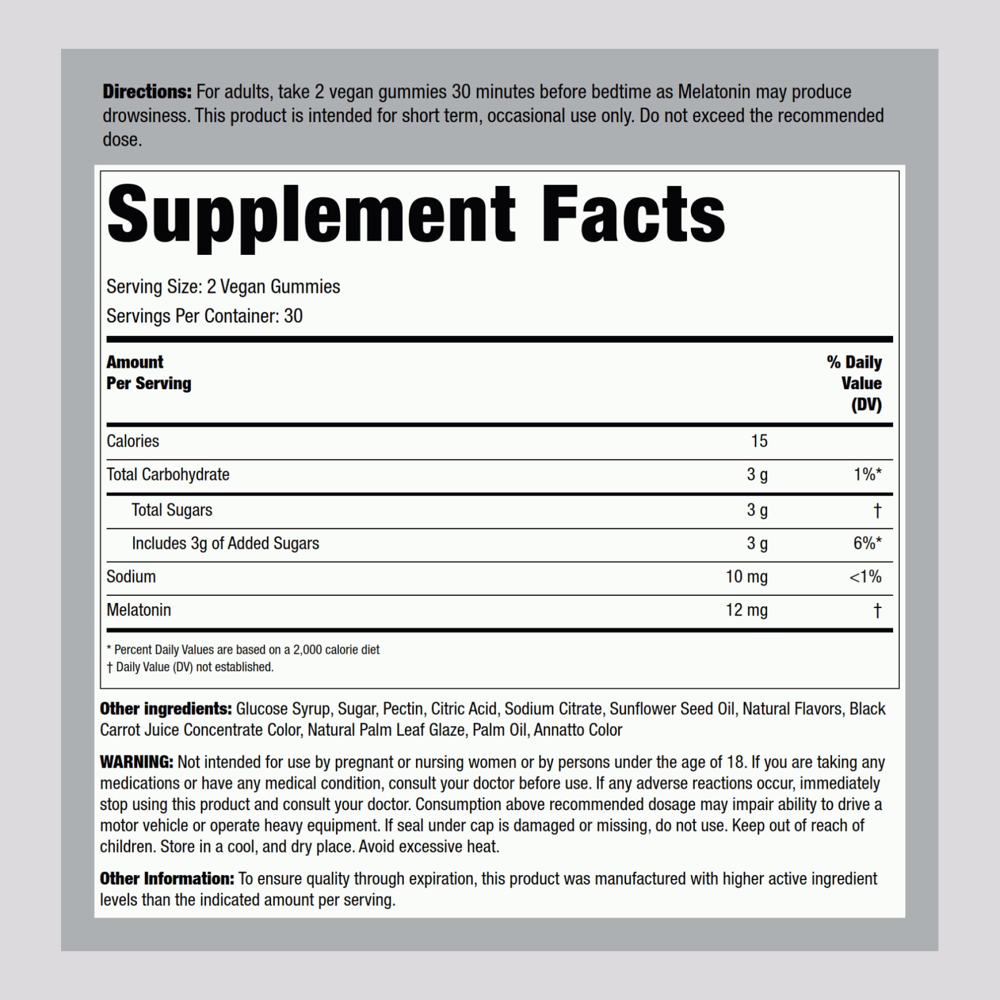 Piping Rock Melatonin Gummies 12mg packaging with 60 count