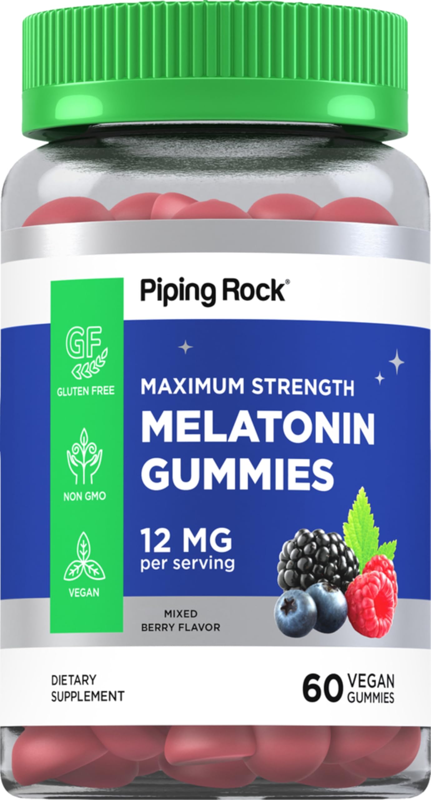 Piping Rock Melatonin Gummies 12mg red berry flavour front view