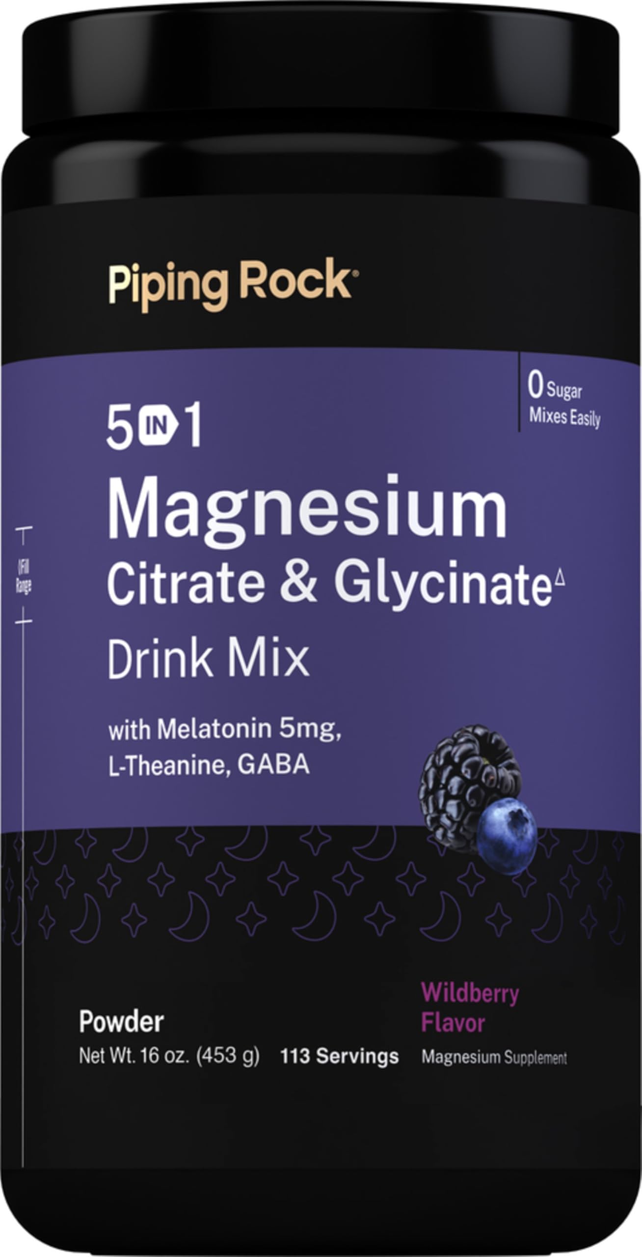 Piping Rock Melatonin Magnesium Powder 16 oz front view