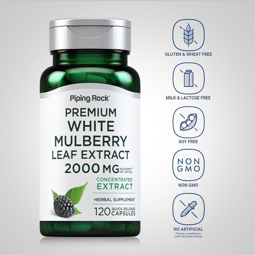 Piping Rock Mulberry Leaf Extract 500mg capsules in a hand