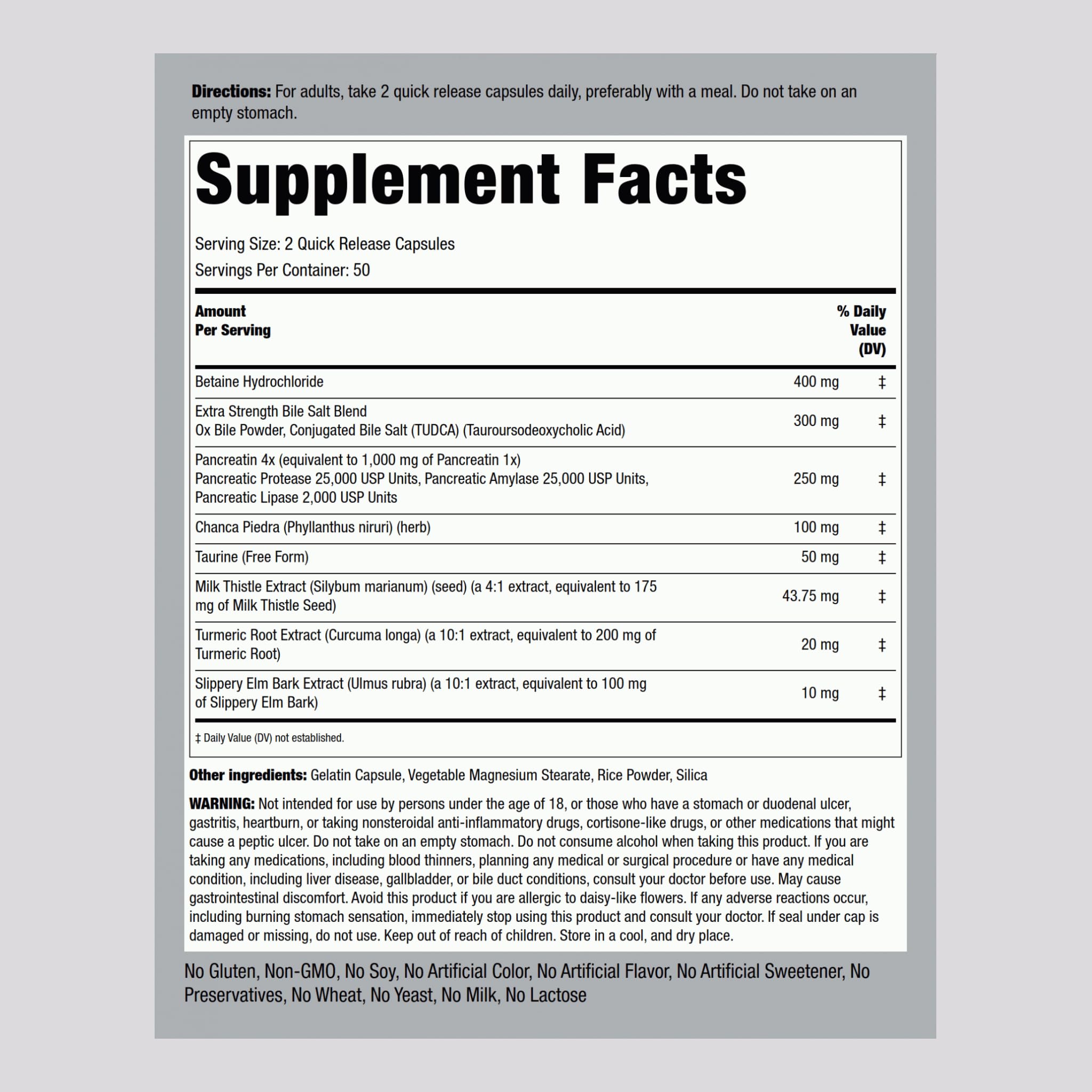 Piping Rock Multi-Enzyme Supplement 109g back view with ingredients