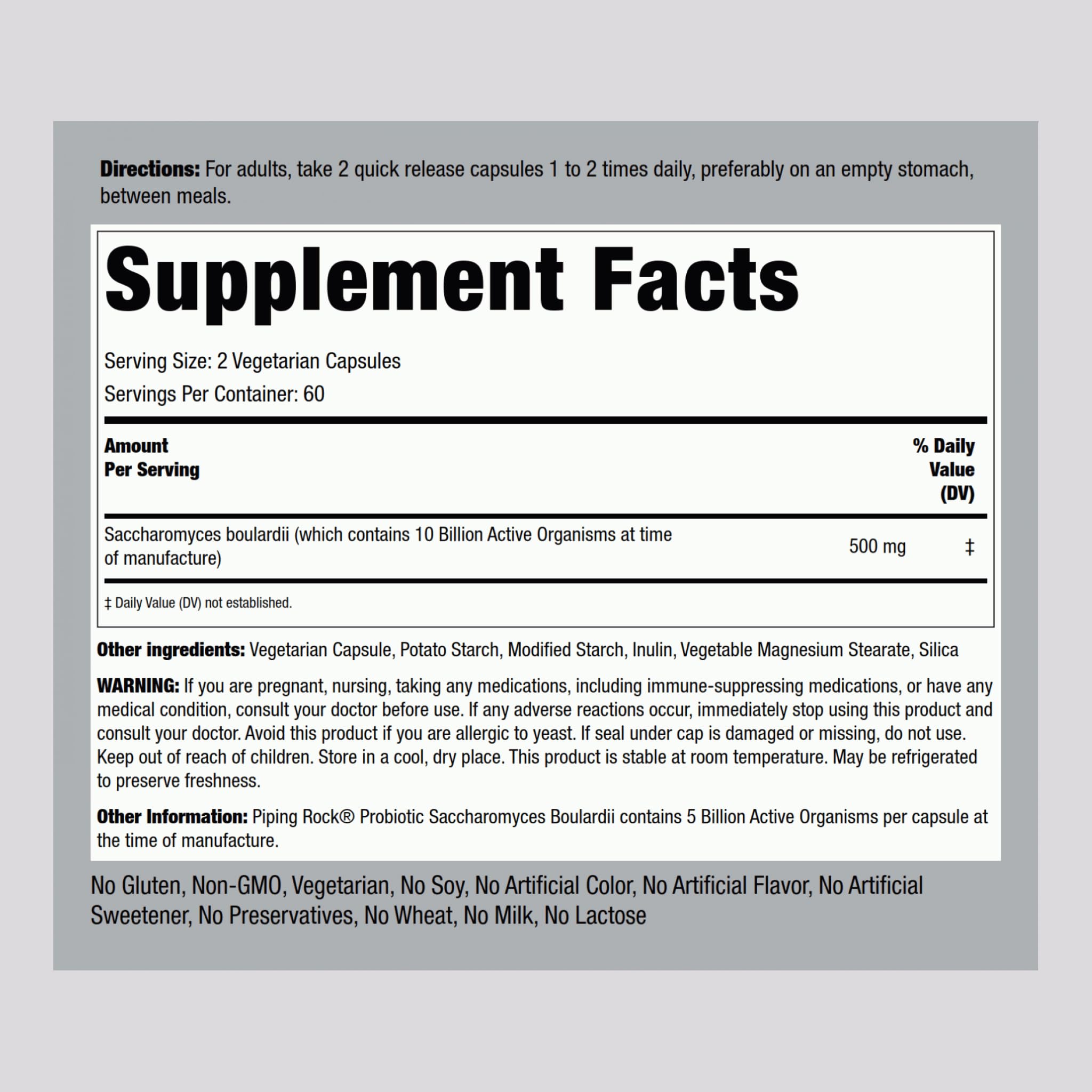 Piping Rock Multi-Enzymes 500mg back view of packaging
