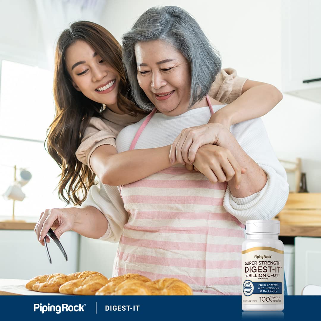 Piping Rock Multi-Enzymes 82g capsules in a hand