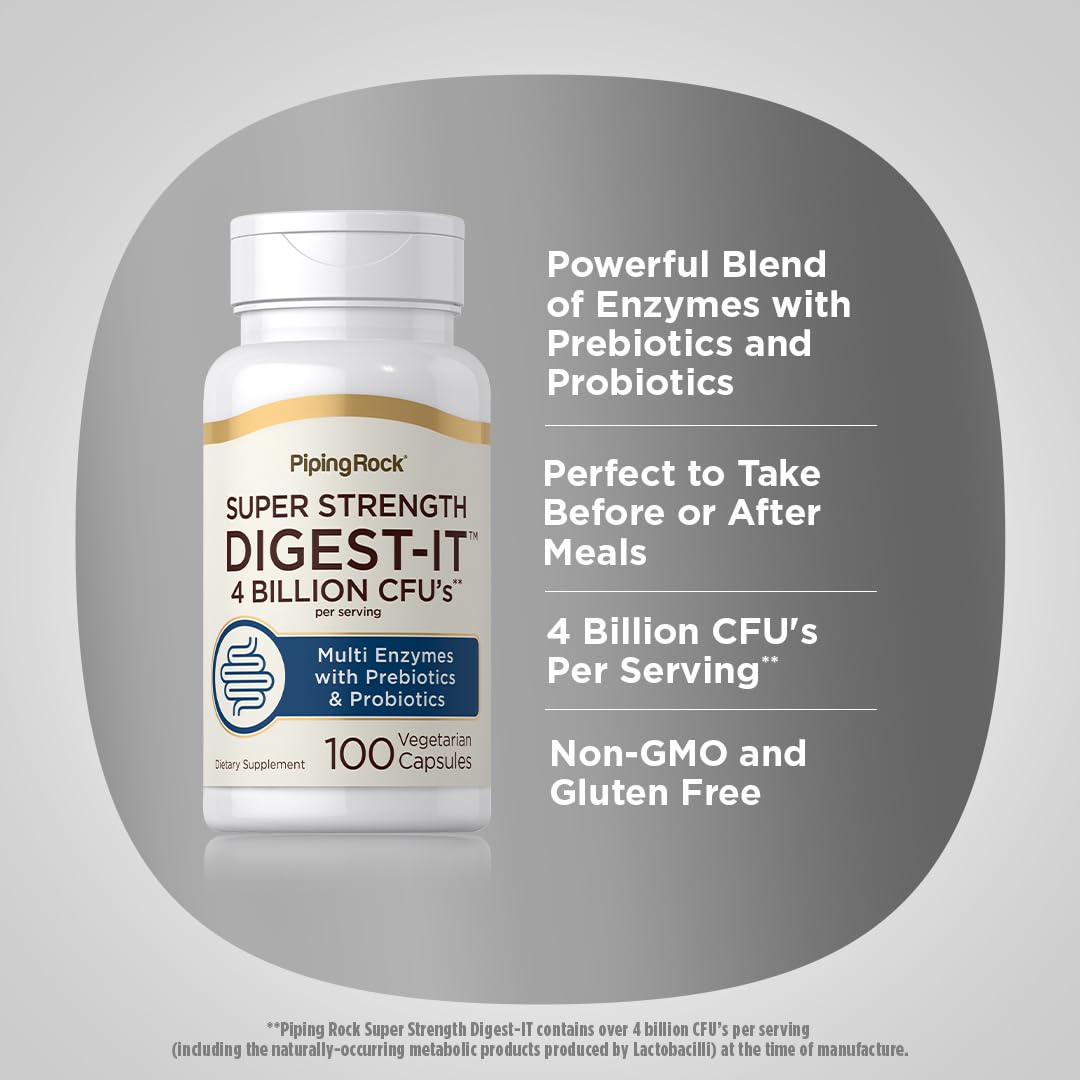 Piping Rock Multi-Enzymes 82g capsules on a kitchen counter