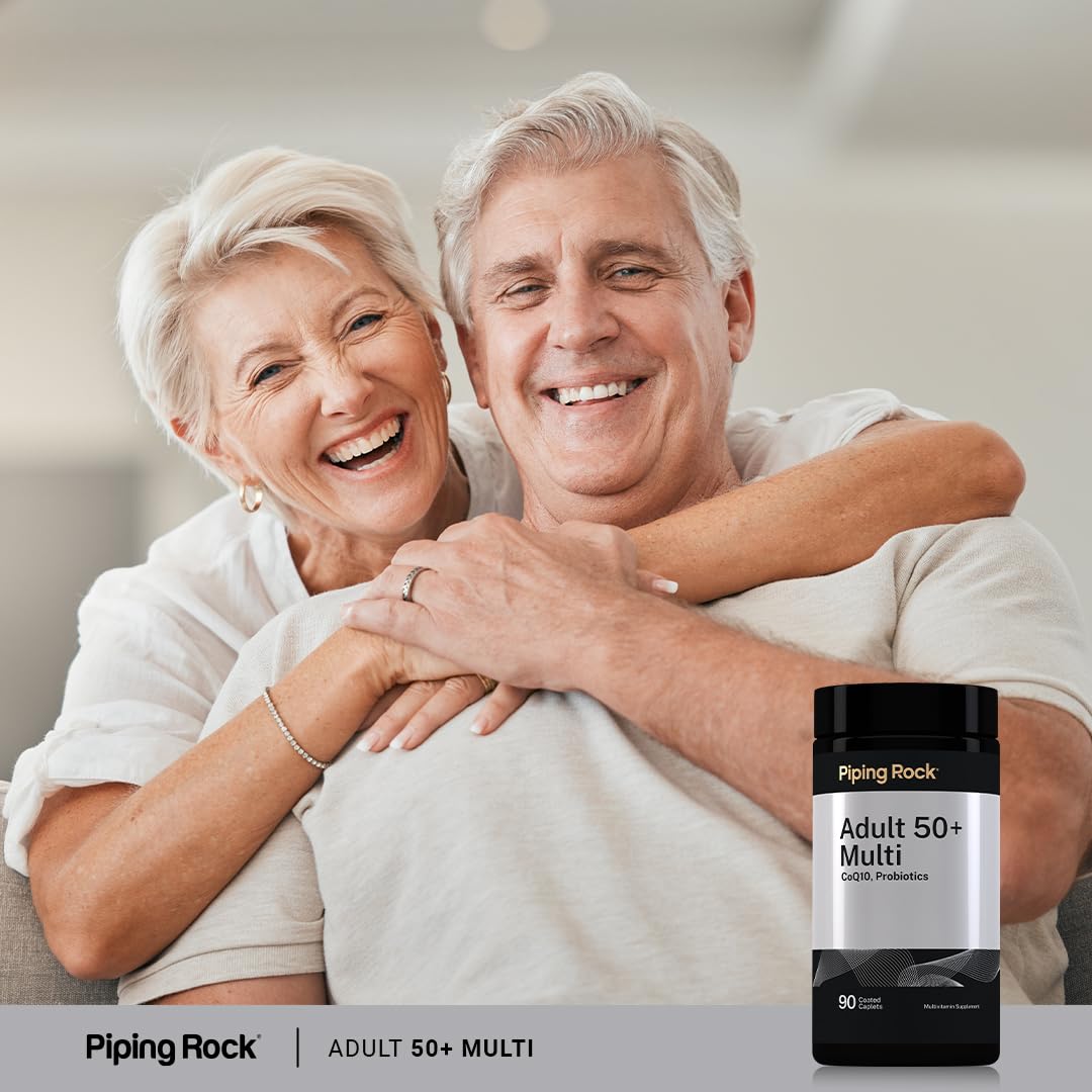 Piping Rock Multivitamins displayed on a wooden table with a plant