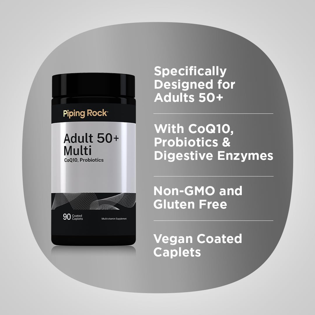 Piping Rock Multivitamins for Men and Women 50 Plus with a measuring spoon