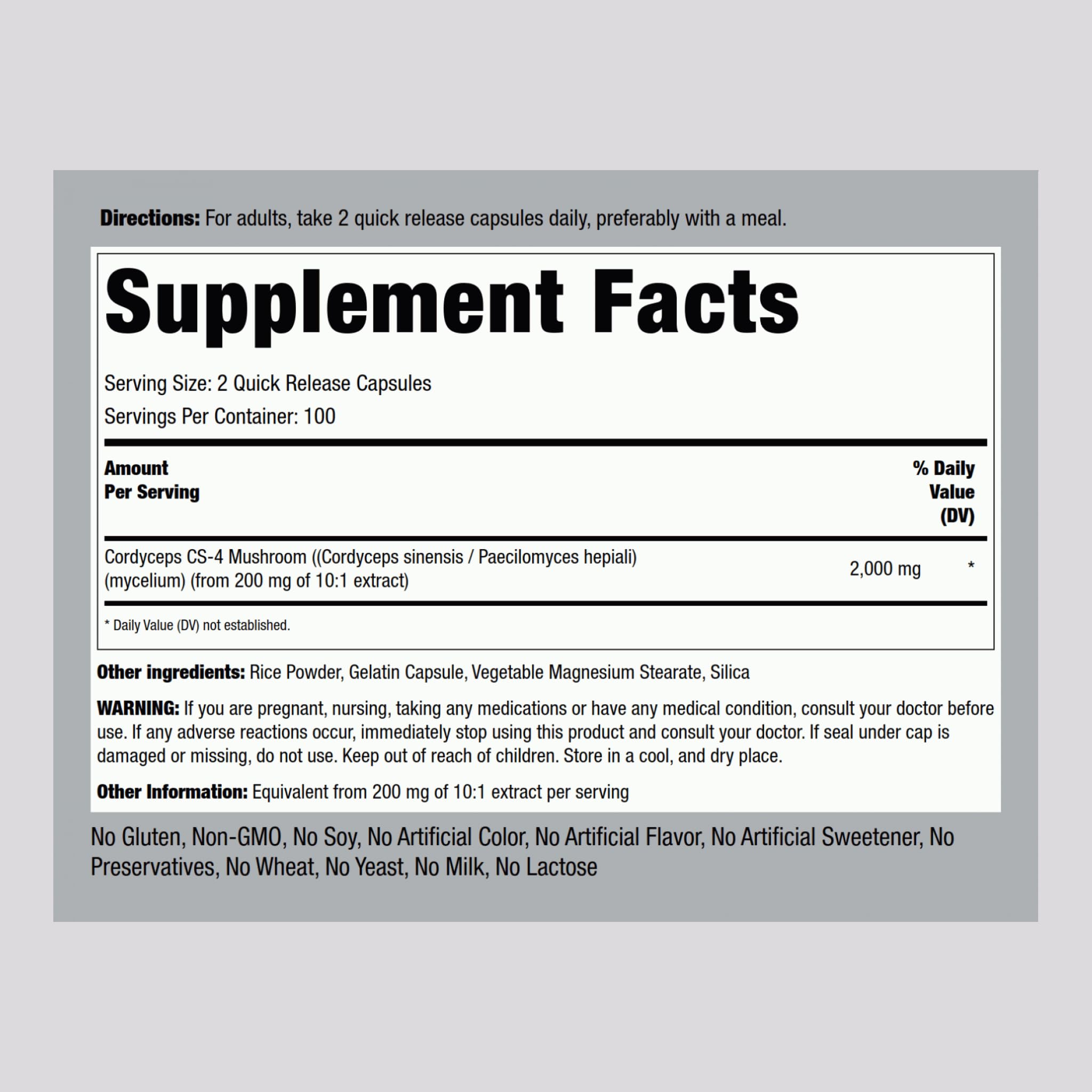 Piping Rock Mushroom Extract Quick Release Capsules packaging