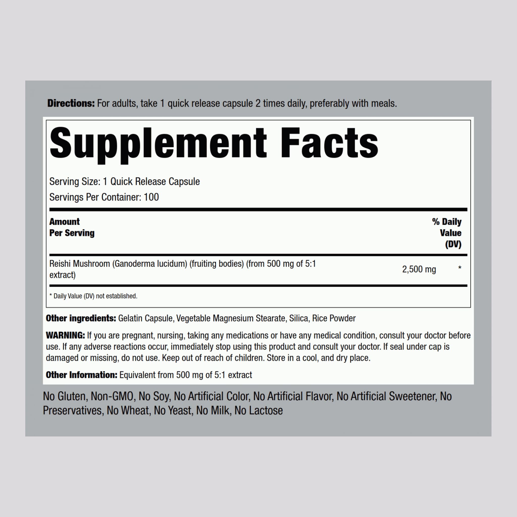 Piping Rock Mushroom Supplement bottle side view