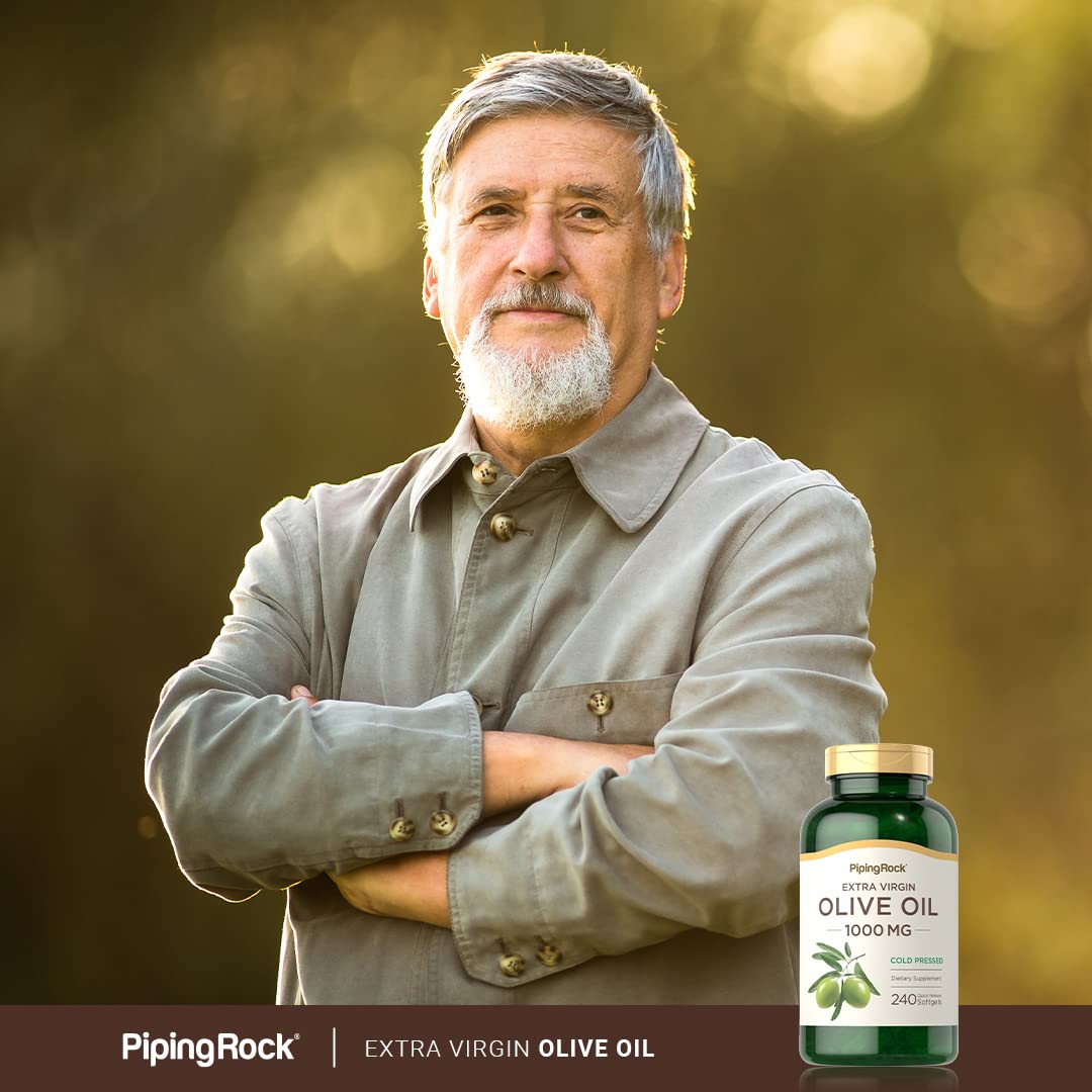 Piping Rock Olive Leaf Extract Quick Release Softgels on a wooden table