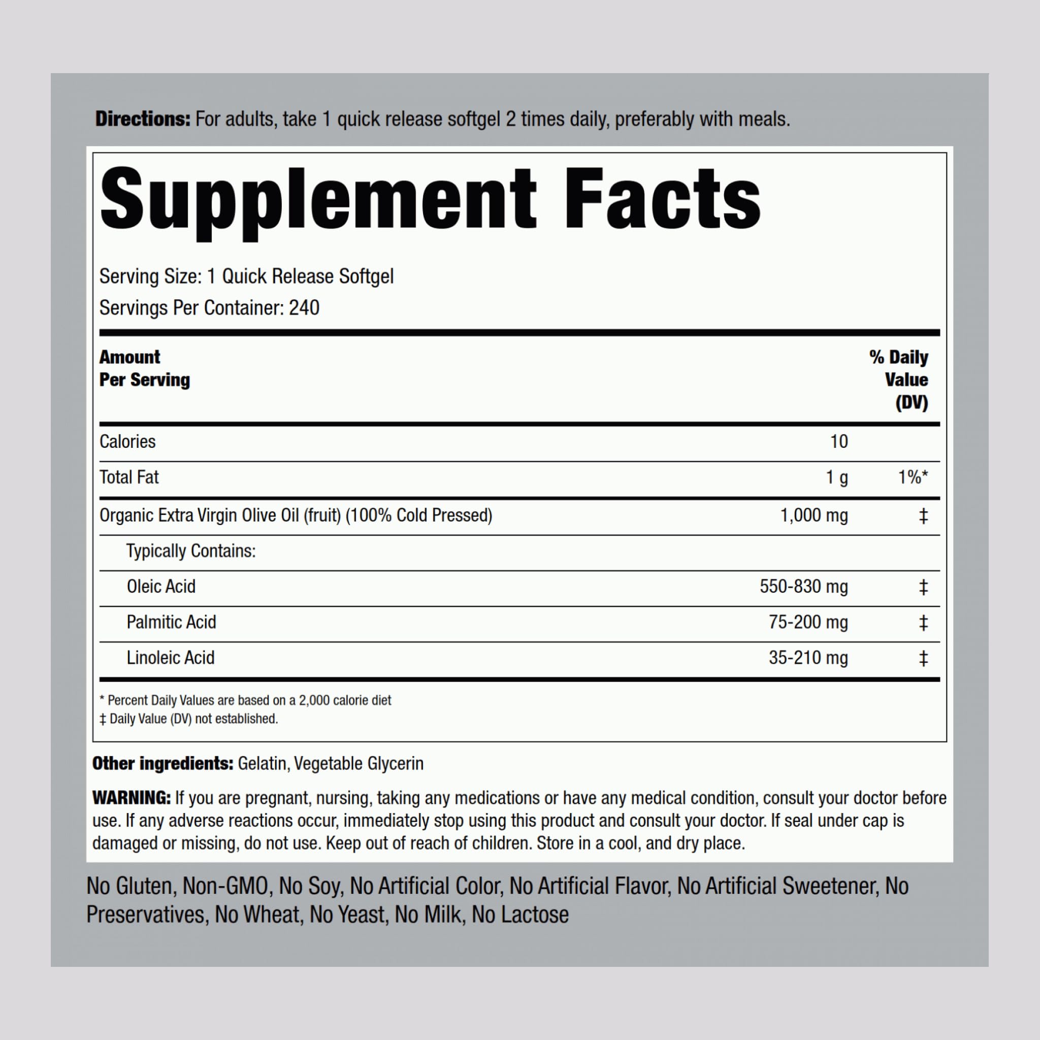 Piping Rock Olive Leaf Extract Quick Release Softgels packaging