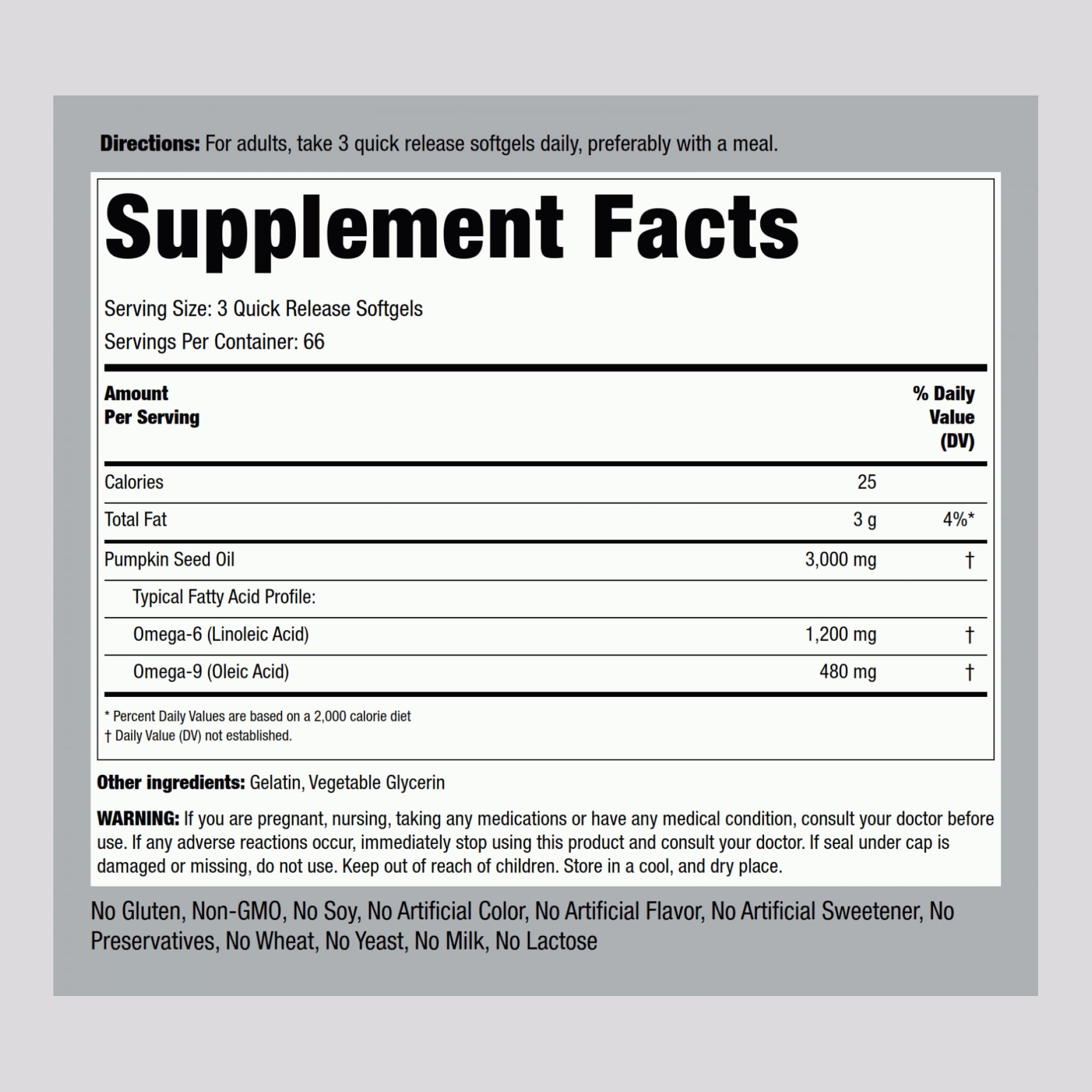 Piping Rock Omega 3-6-9 Cold Pressed Supplement side view