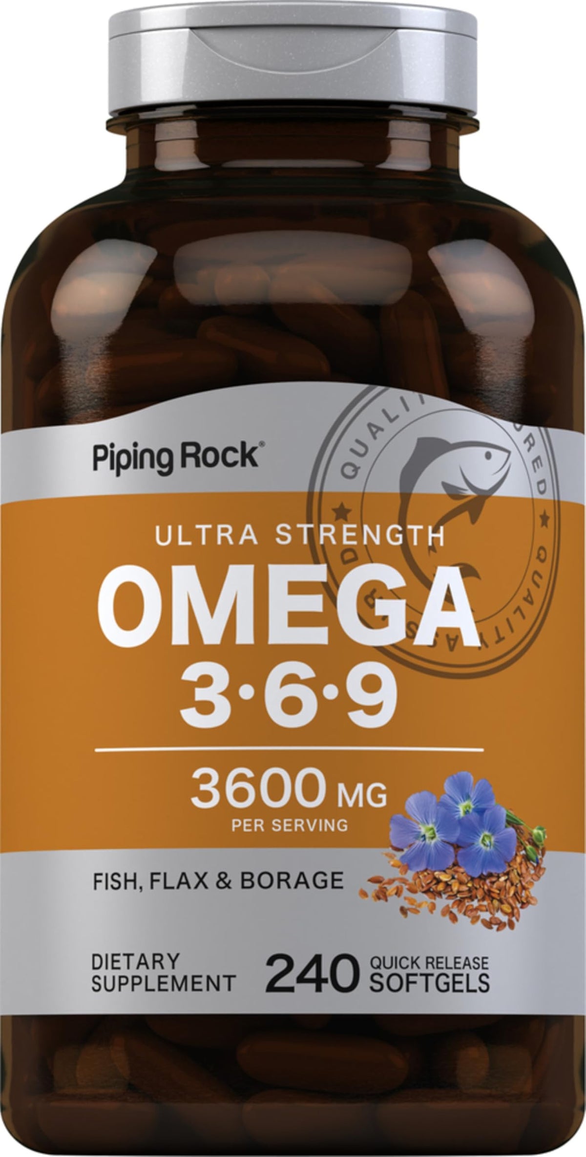 Piping Rock Omega-3 Fish Flax Borage Oil 472g front view