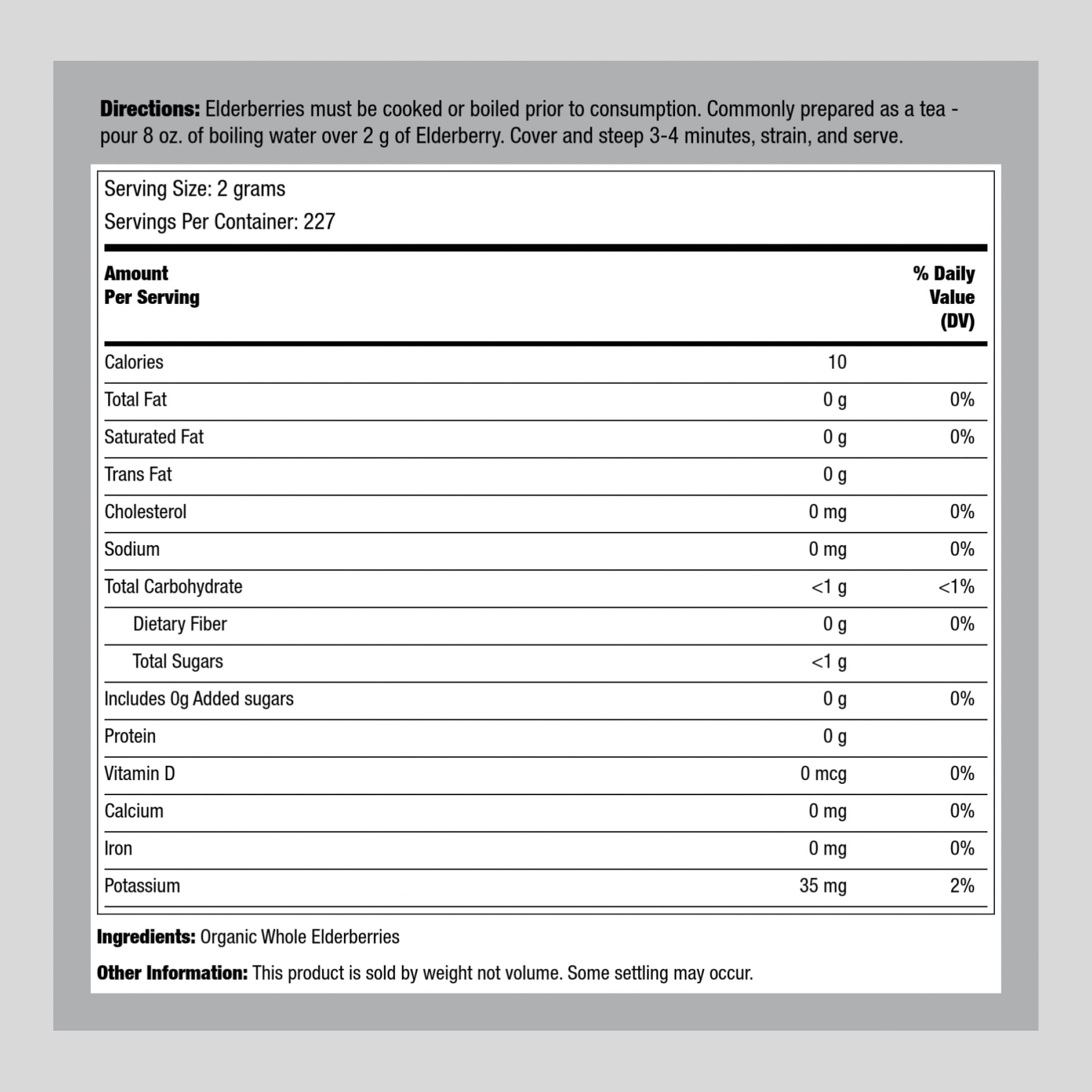 Piping Rock Organic Elderberry Supplement 472g back view