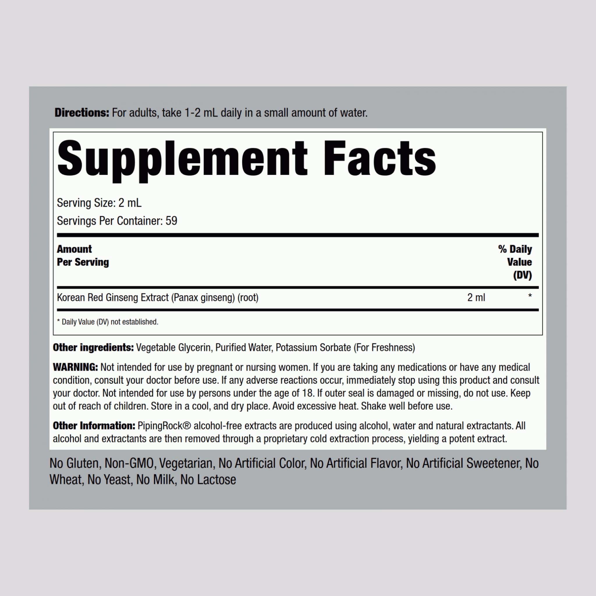 Piping Rock Panax Ginseng Liquid Extract bottle side view