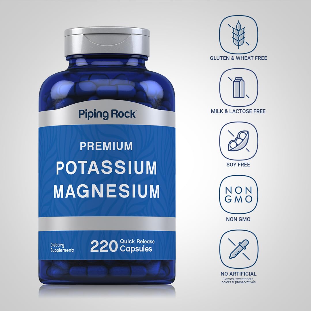 Piping Rock Potassium and Magnesium Capsules quick release capsule close-up